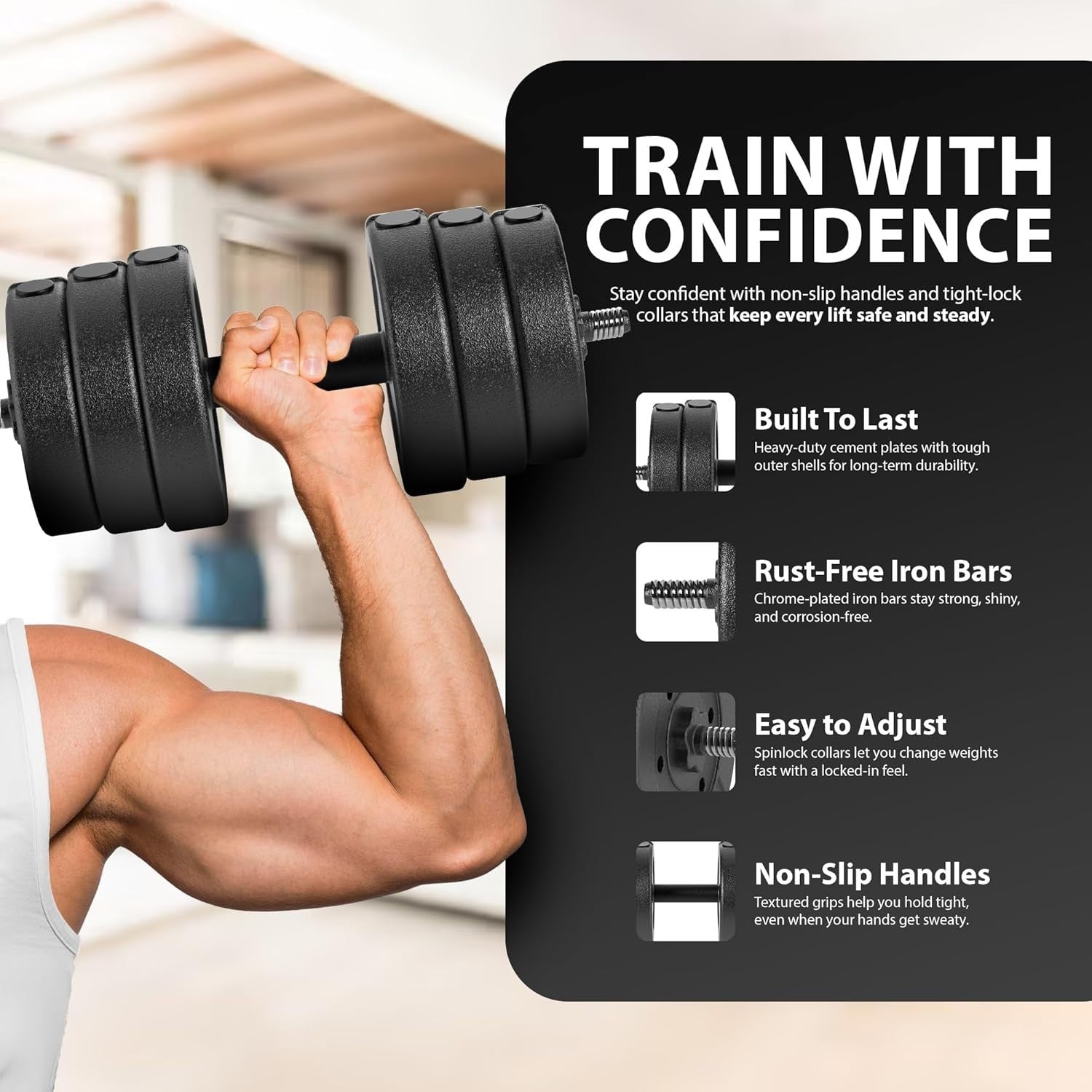 30KG Adjustable Dumbbells Set Pair Anti Slip Home Gym Strength Weights