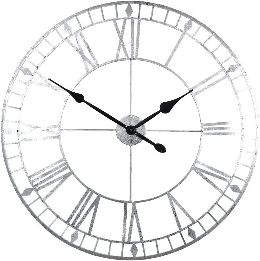 Extra Large Silver Wall Clock Vintage Industrial Skeleton 80cm Silent