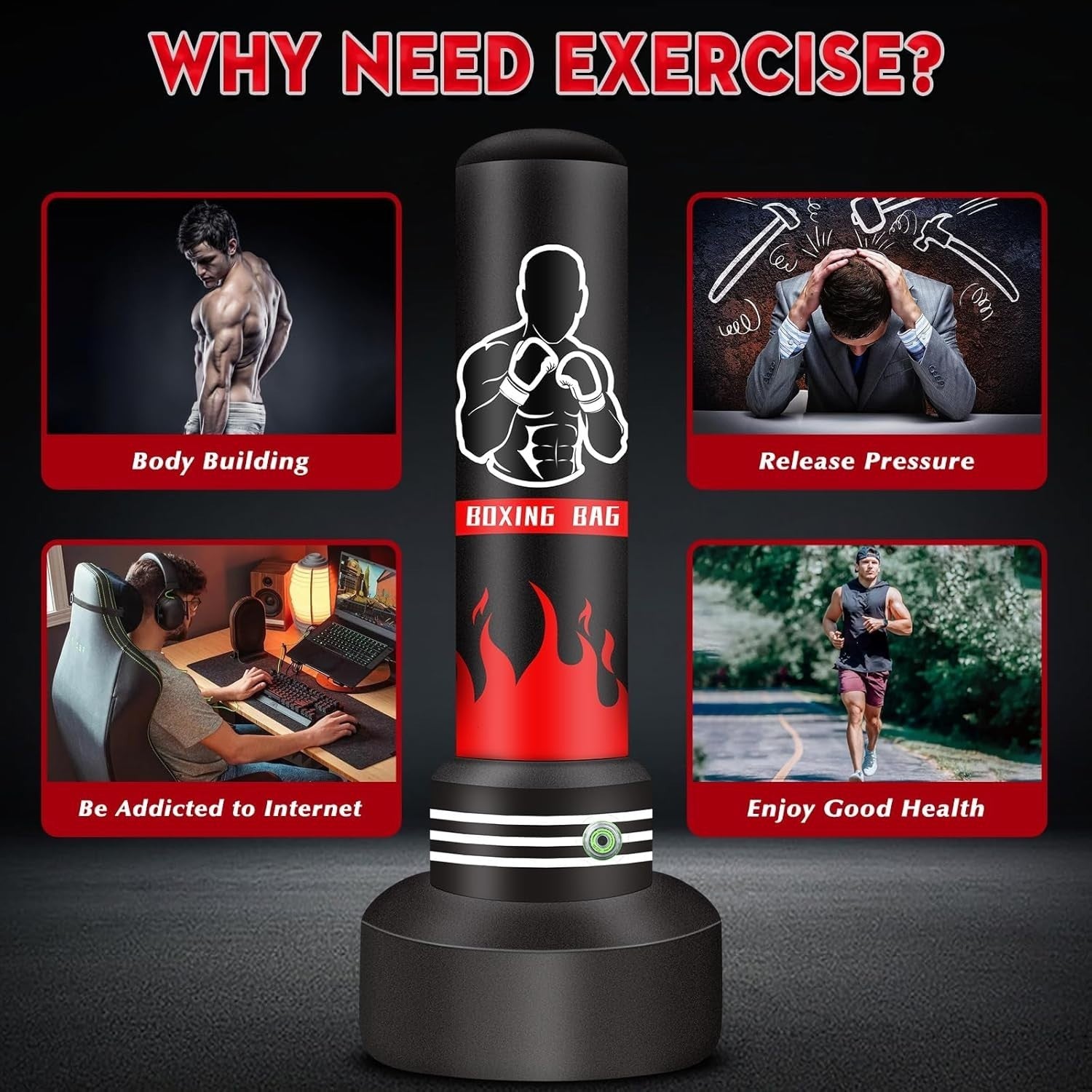 180cm Inflatable Standing Punch Bag Built-In Pump MMA Kickboxing Set