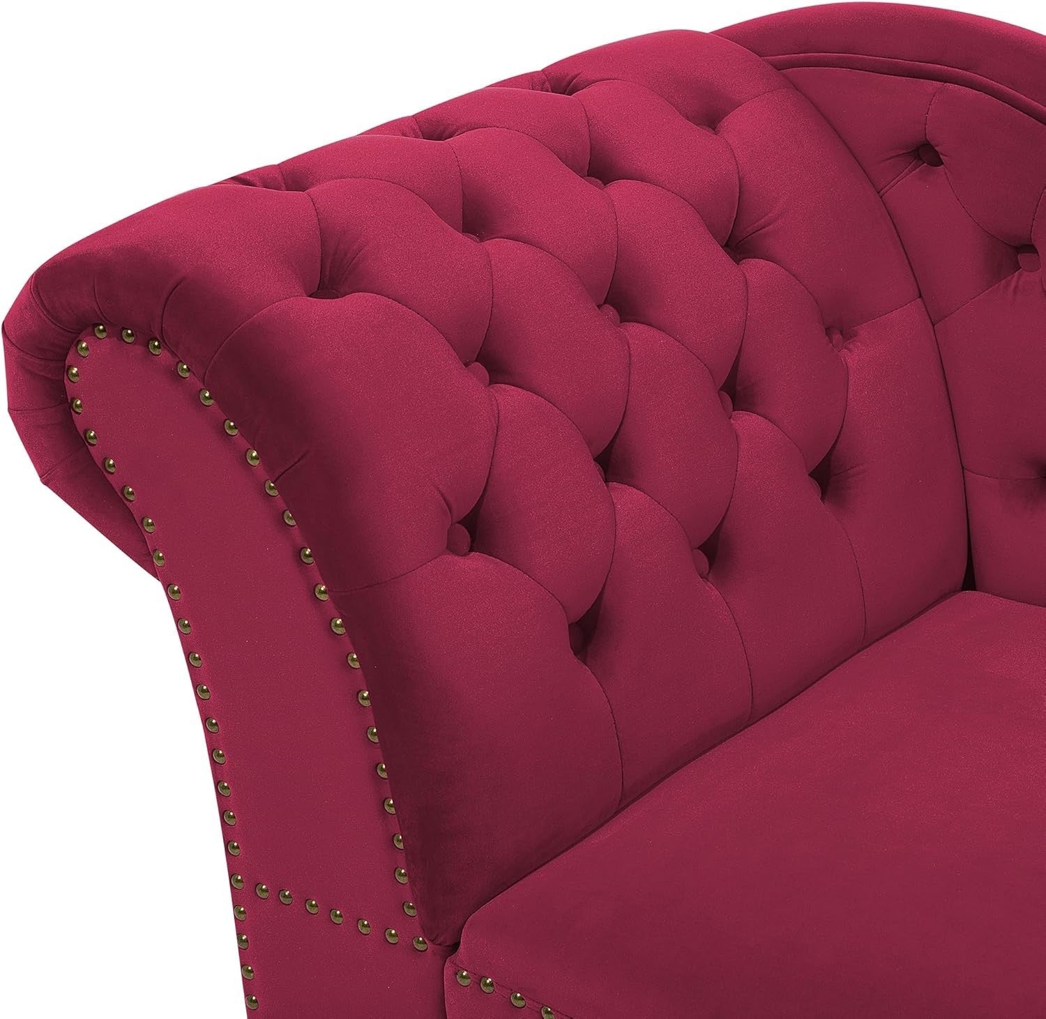Velvet Left Hand Chaise Lounge Sofa Chesterfield Style Burgundy Tufted
