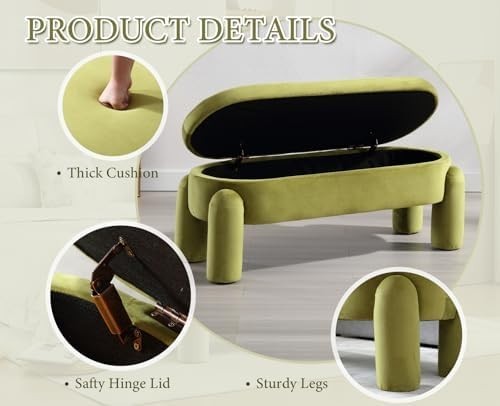 Velvet Upholstered Storage Bench Modern Bedroom Window Seat Green