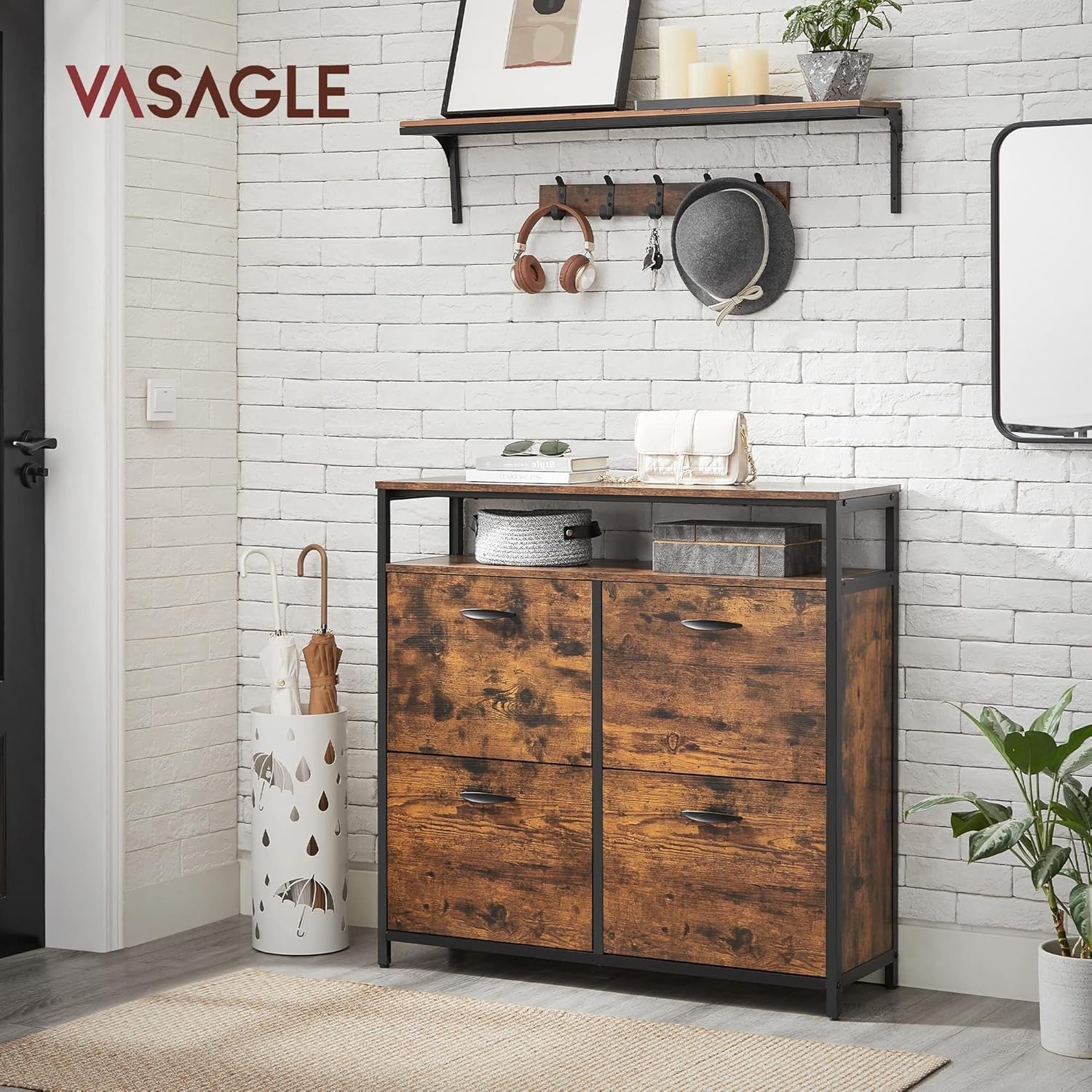 Narrow Shoe Storage Cabinet 4 Door Unit Holds 20 Pairs, 98cm Wide
