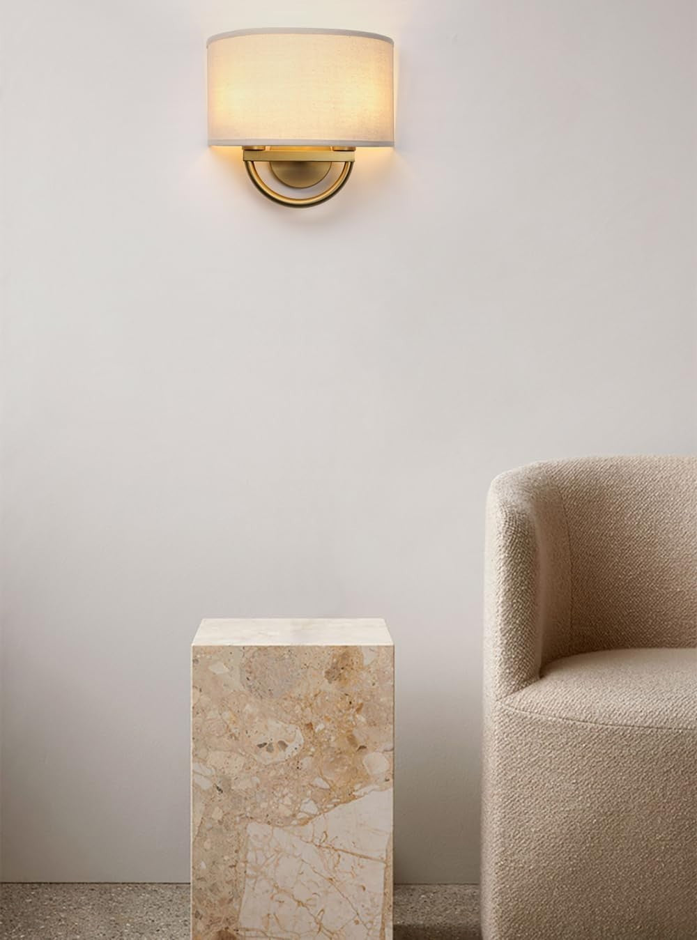 2-Light Wall Sconce Lamps with Linen Shade | Antique Brass | Easy Install