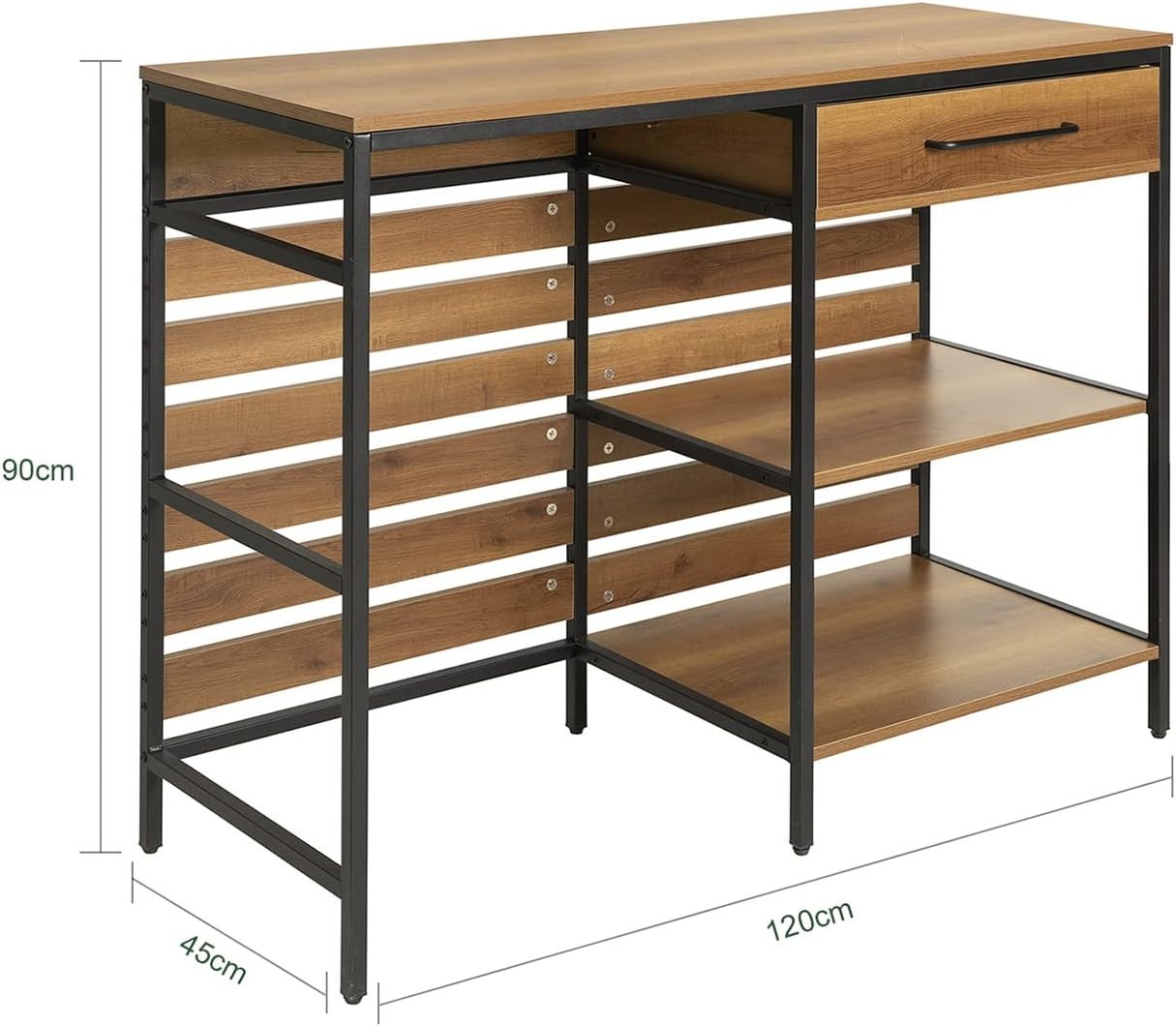 Kitchen Island Trolley with Drawer & Shelves, Mobile Worktop Cart 120cm