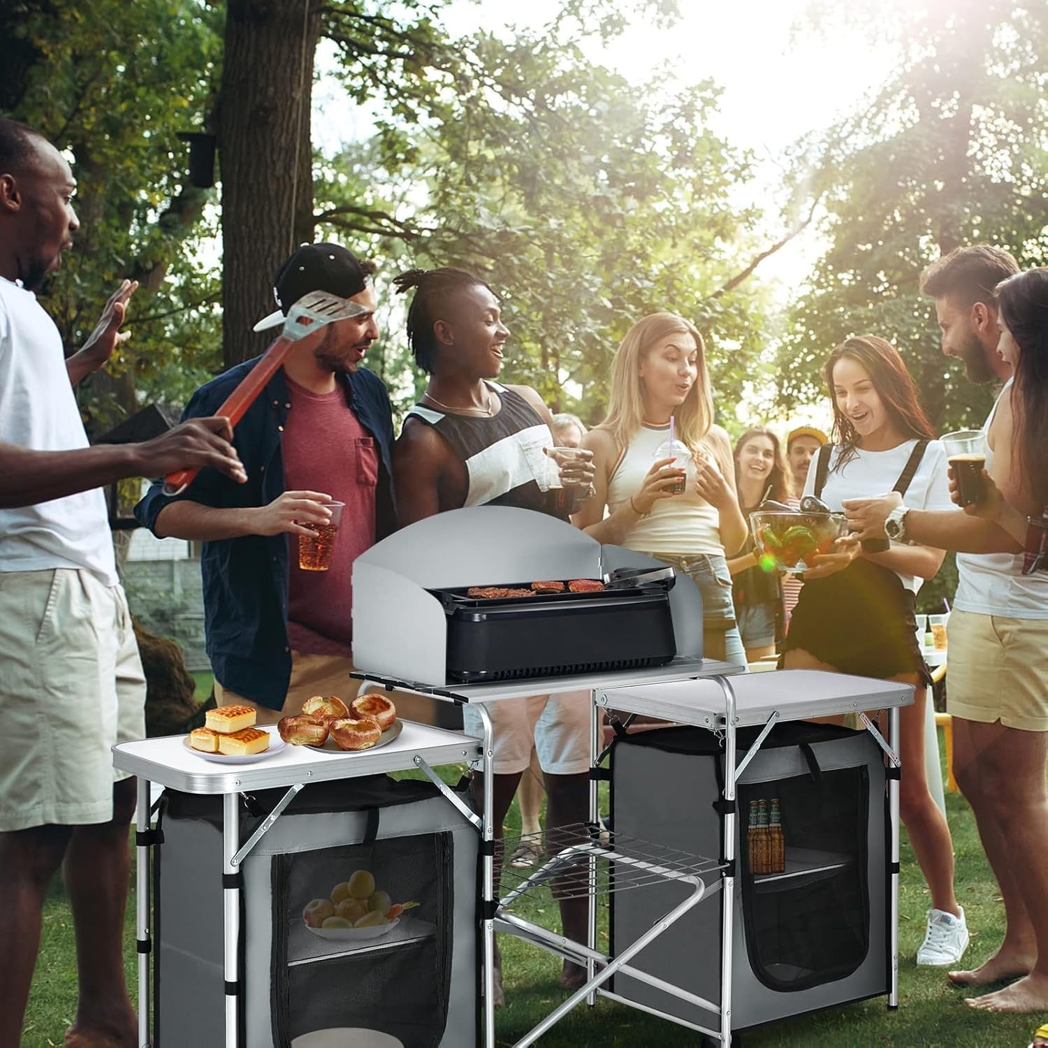 Camping Kitchen Table Outdoor Folding BBQ Cooking Unit 172x48x110cm