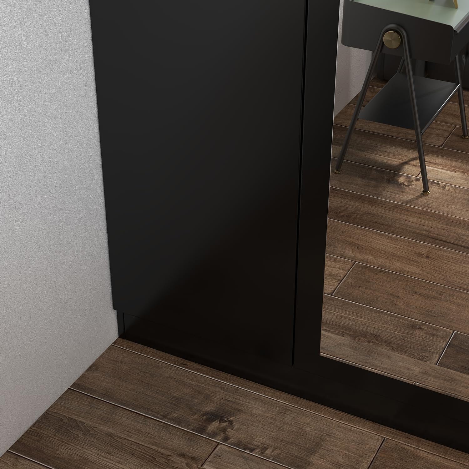 3-Door Mirrored Wardrobe with 6 Storage Compartments & Hanging Rail, Black