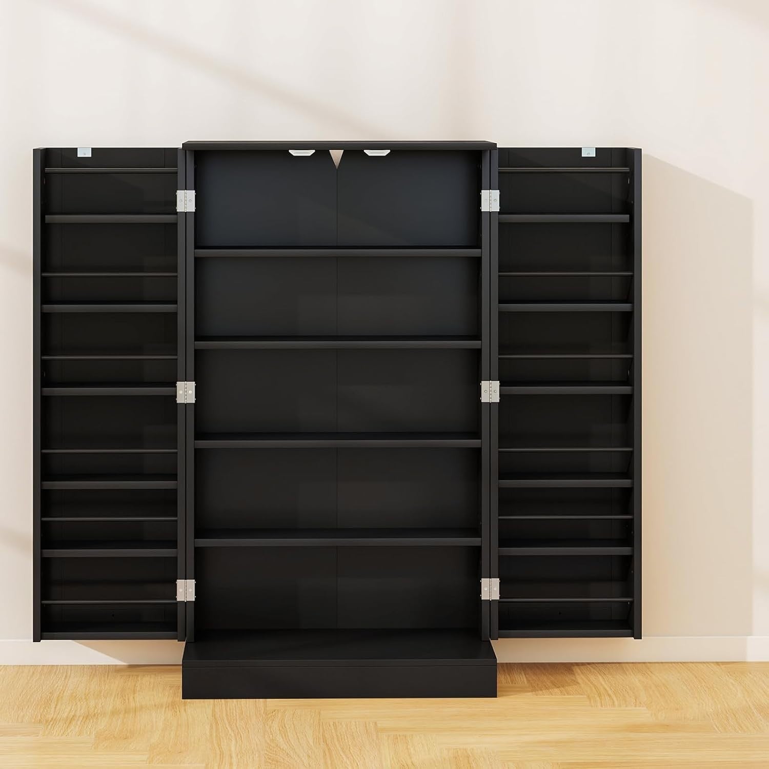 Kitchen Cupboard Pantry Cabinet 17 Shelves 2 Doors Black Small