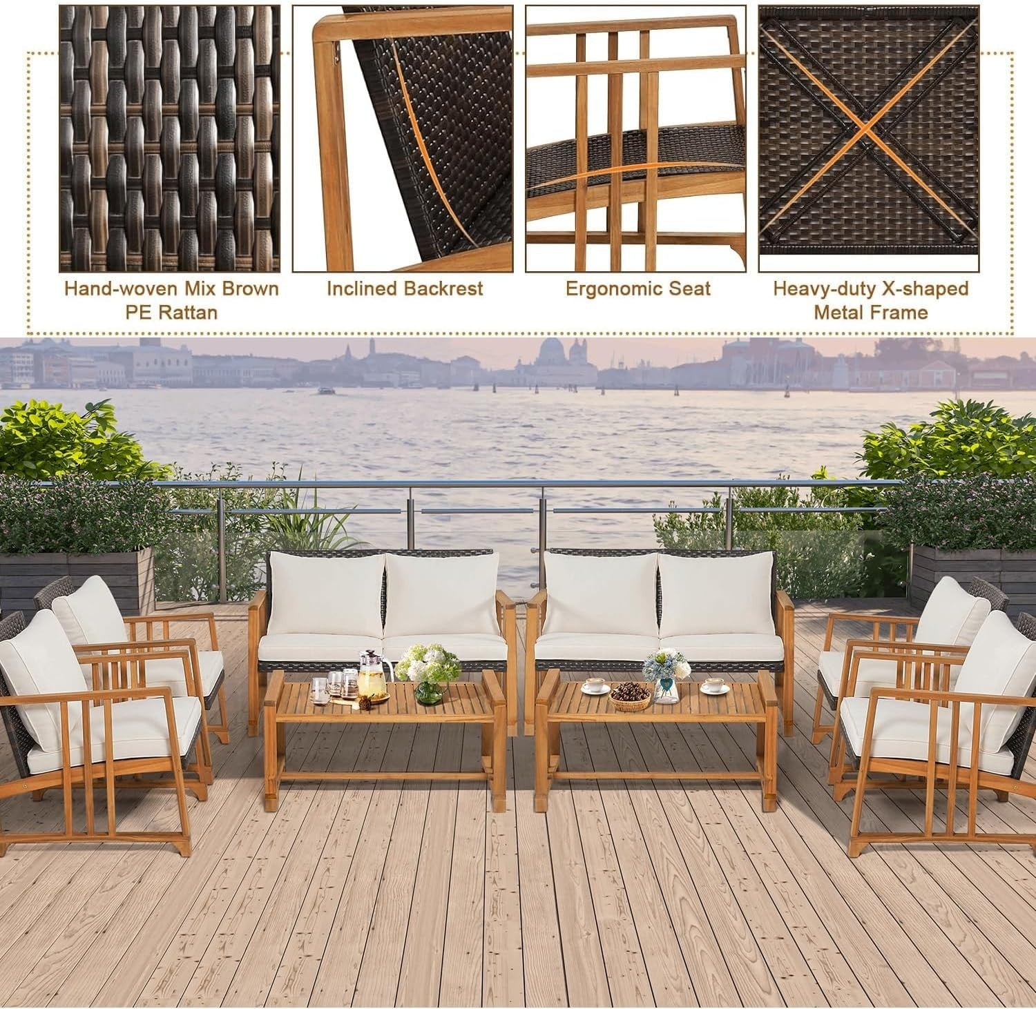 4 Piece Rattan Garden Sofa Set with Chairs Table Outdoor Patio Conversation