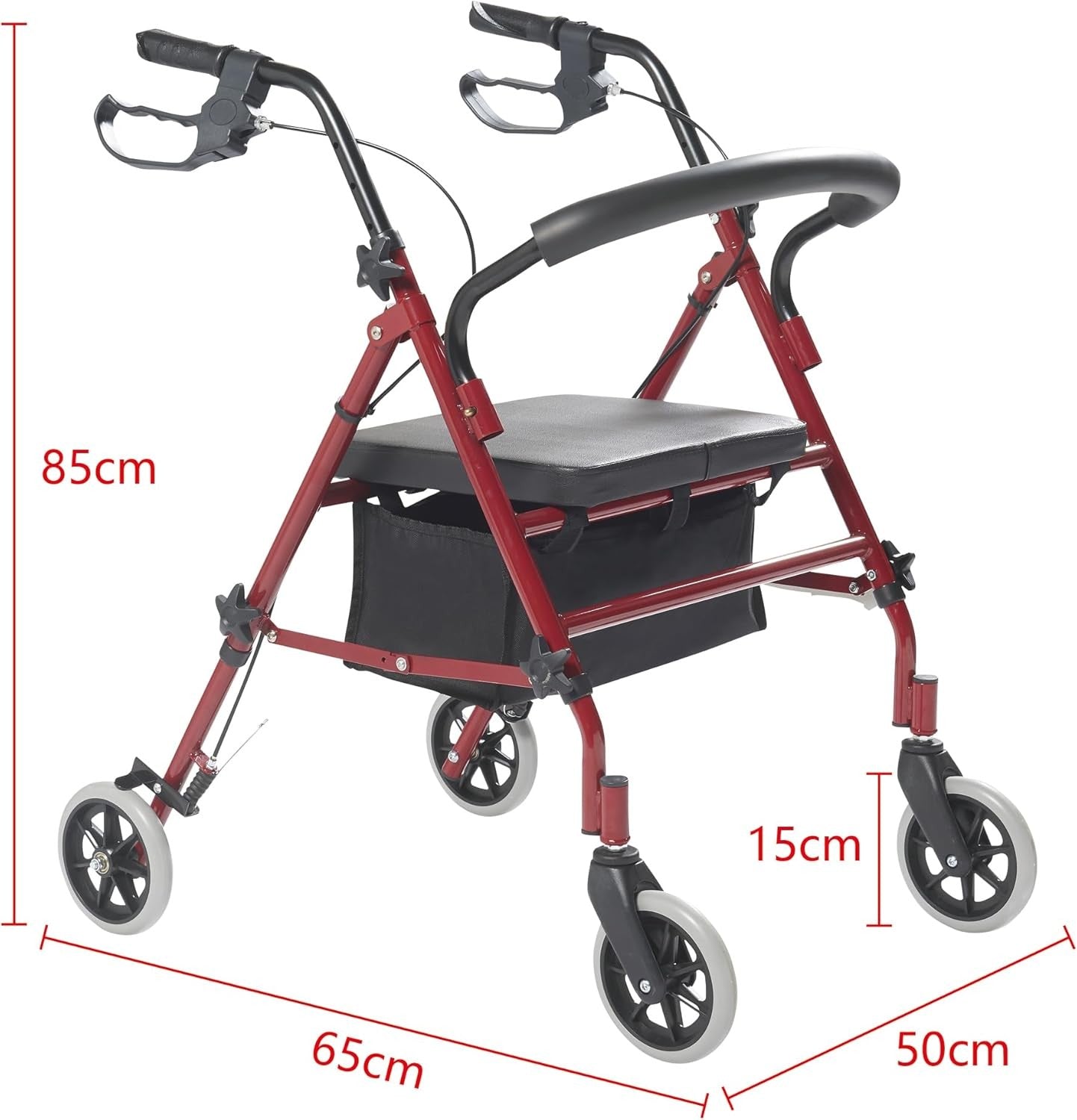 Lightweight Folding Rollator Walker with Seat Lockable Brakes 15cm Wheels