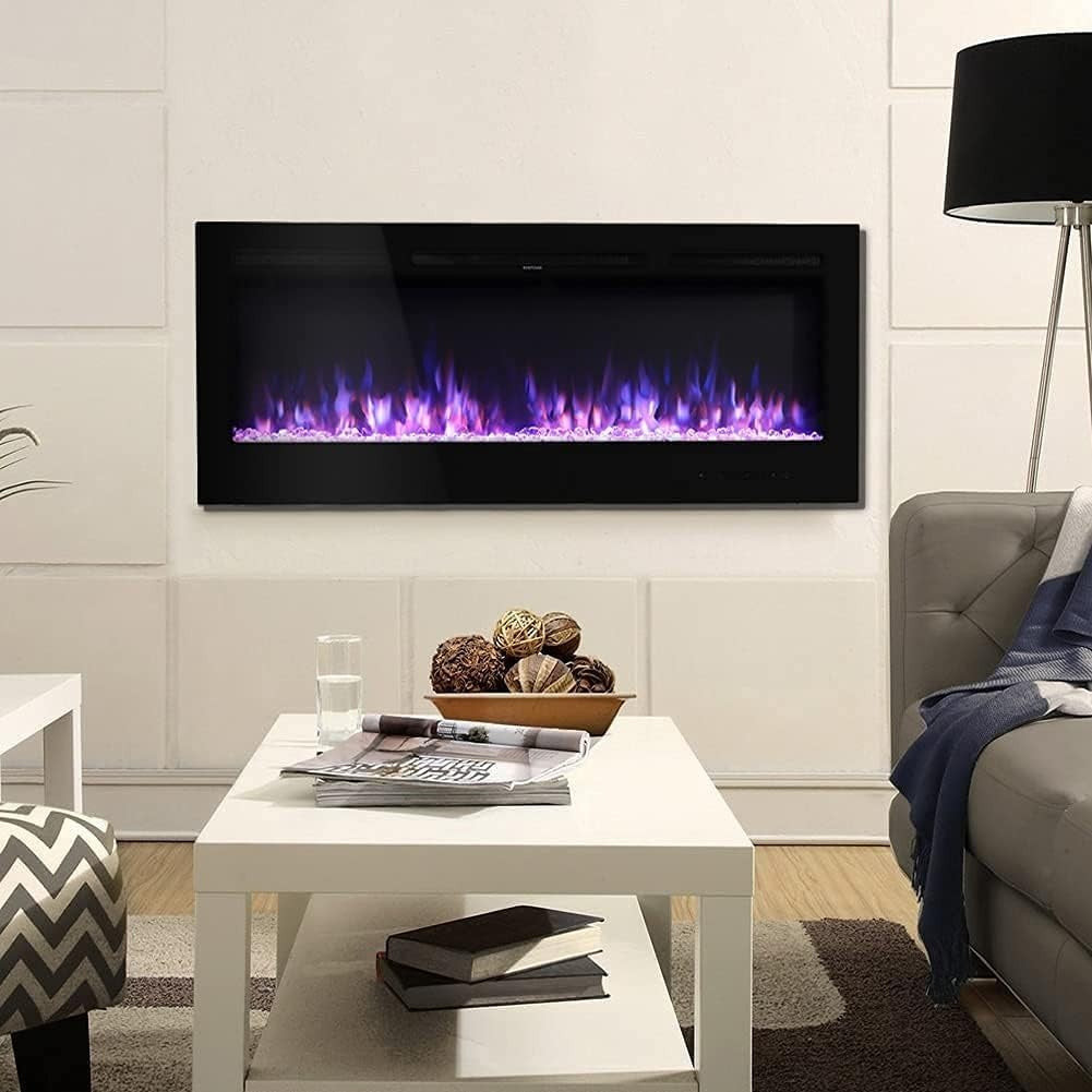 50" LED Wall Mounted Electric Fireplace Insert Flame Heater Remote