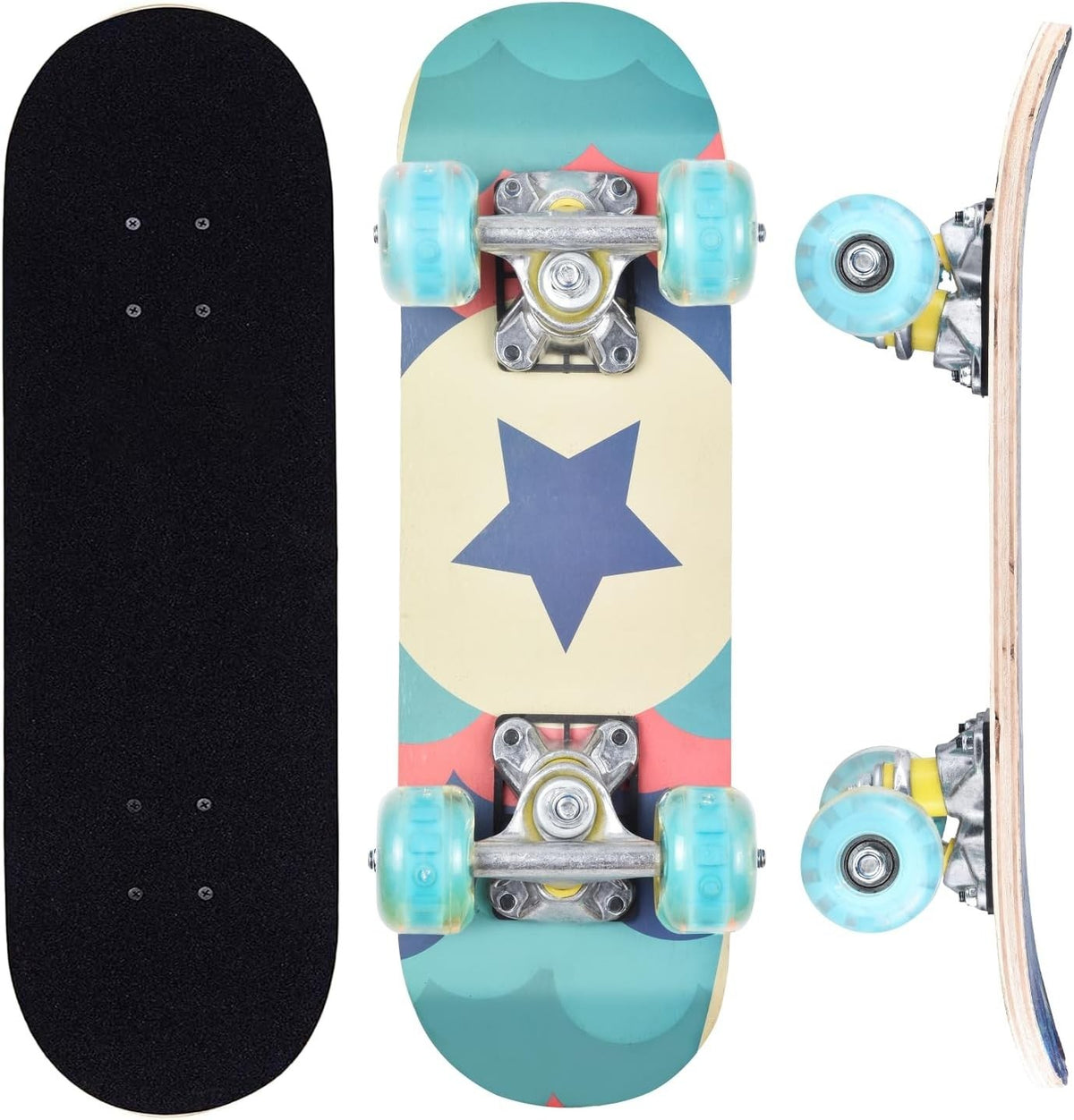 17 Inch Mini Skateboard Light Up Wheel Kids Beginner Double Kick T Tool