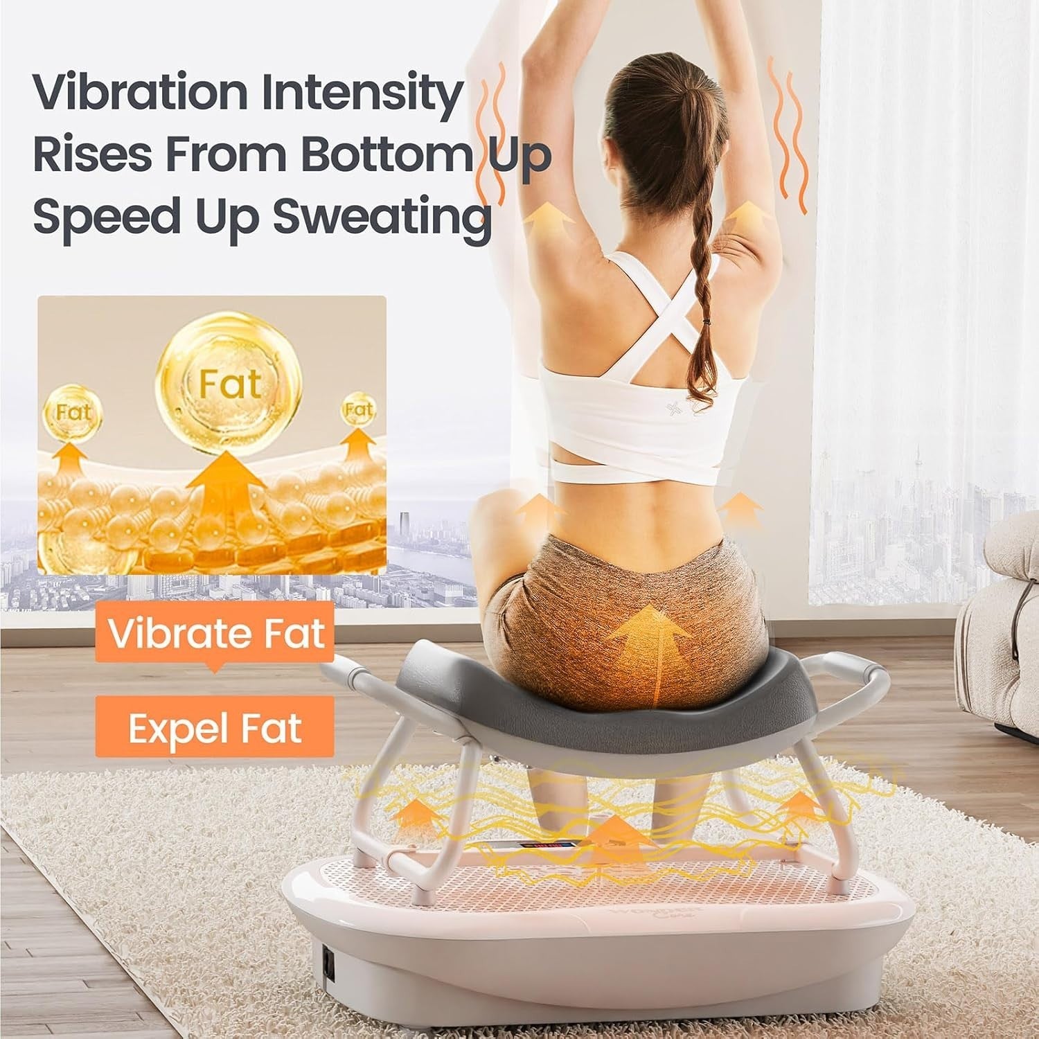Grey 3D Vibration Plate Fitness Chair 150 Speeds Folding Home Workout