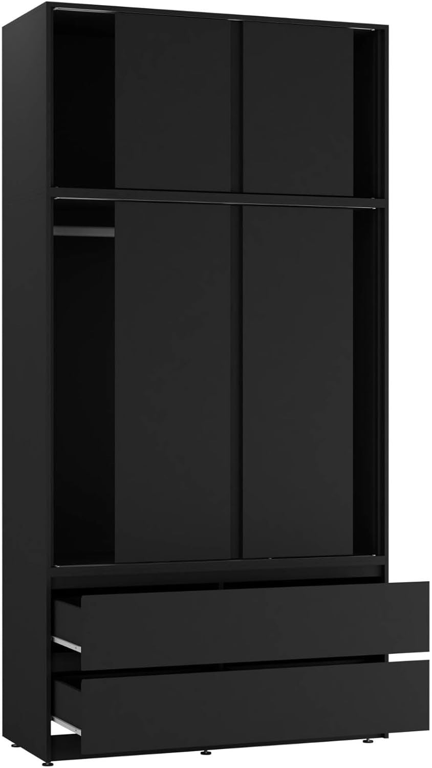 Black 6 Door Sliding Wardrobe with Drawers 240cm Modern Closet Storage