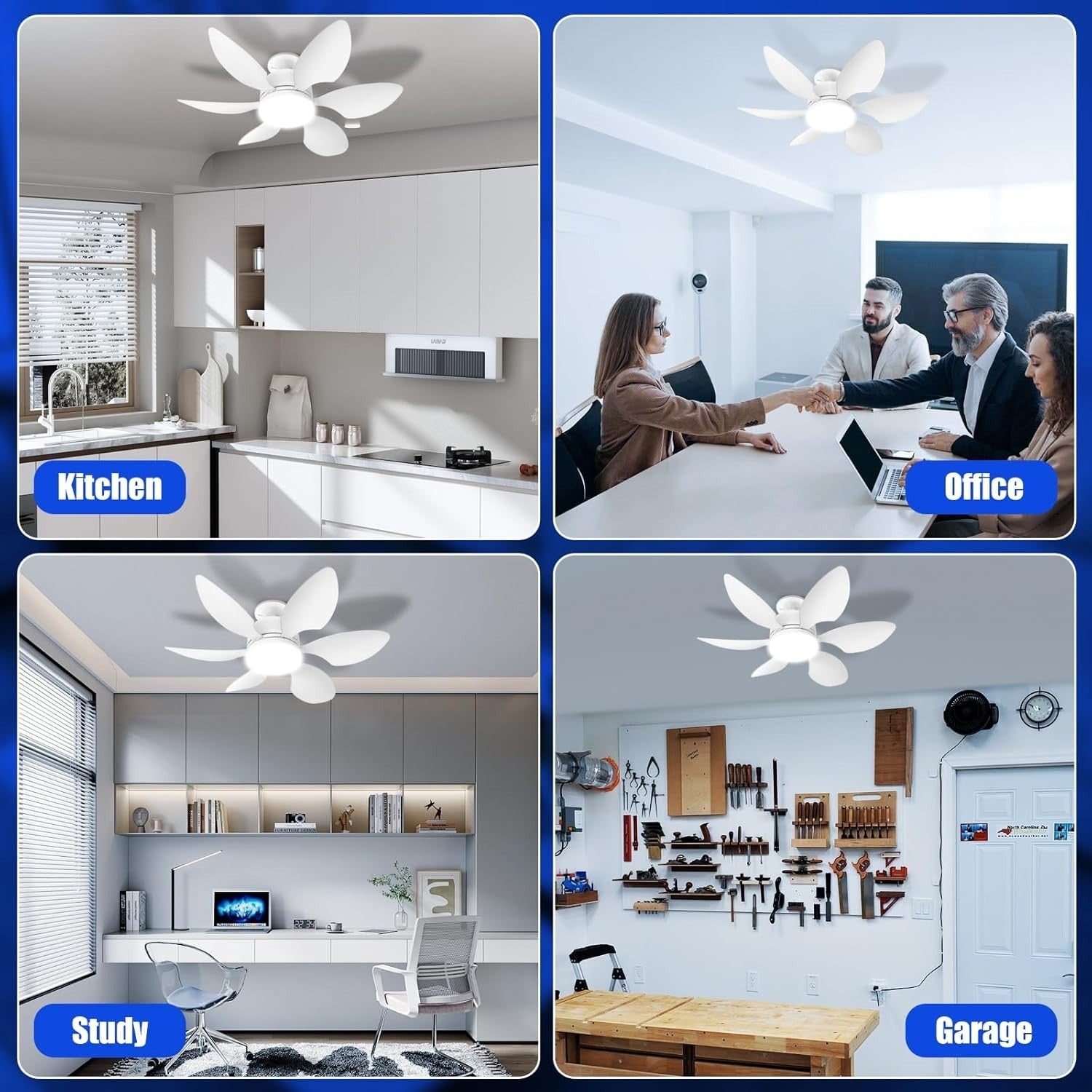20" Ceiling Fan Light with Remote, Dimmable 30W, 3-Color 3-Speed, Quiet
