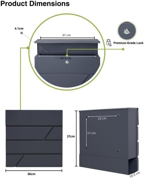 Wall Mounted Lockable Mailbox with Newspaper Holder – Weatherproof Steel