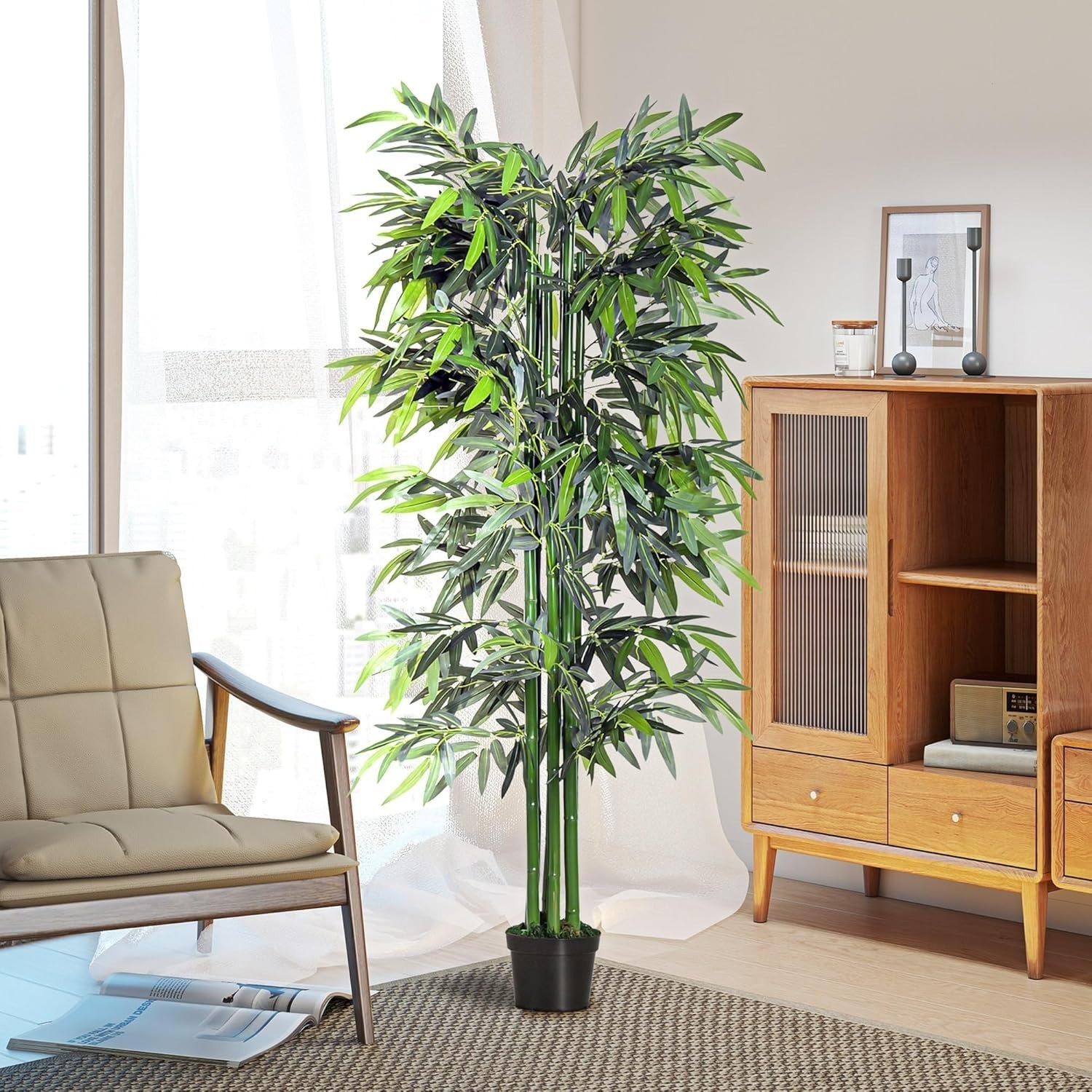 Artificial Bamboo Tree 180cm 6FT Faux Green Plant Black Potted Home Garden Decor