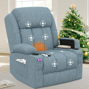 Power Lift Recliner Chair Massage Heat USB Ports Cup Holders Fabric Blue