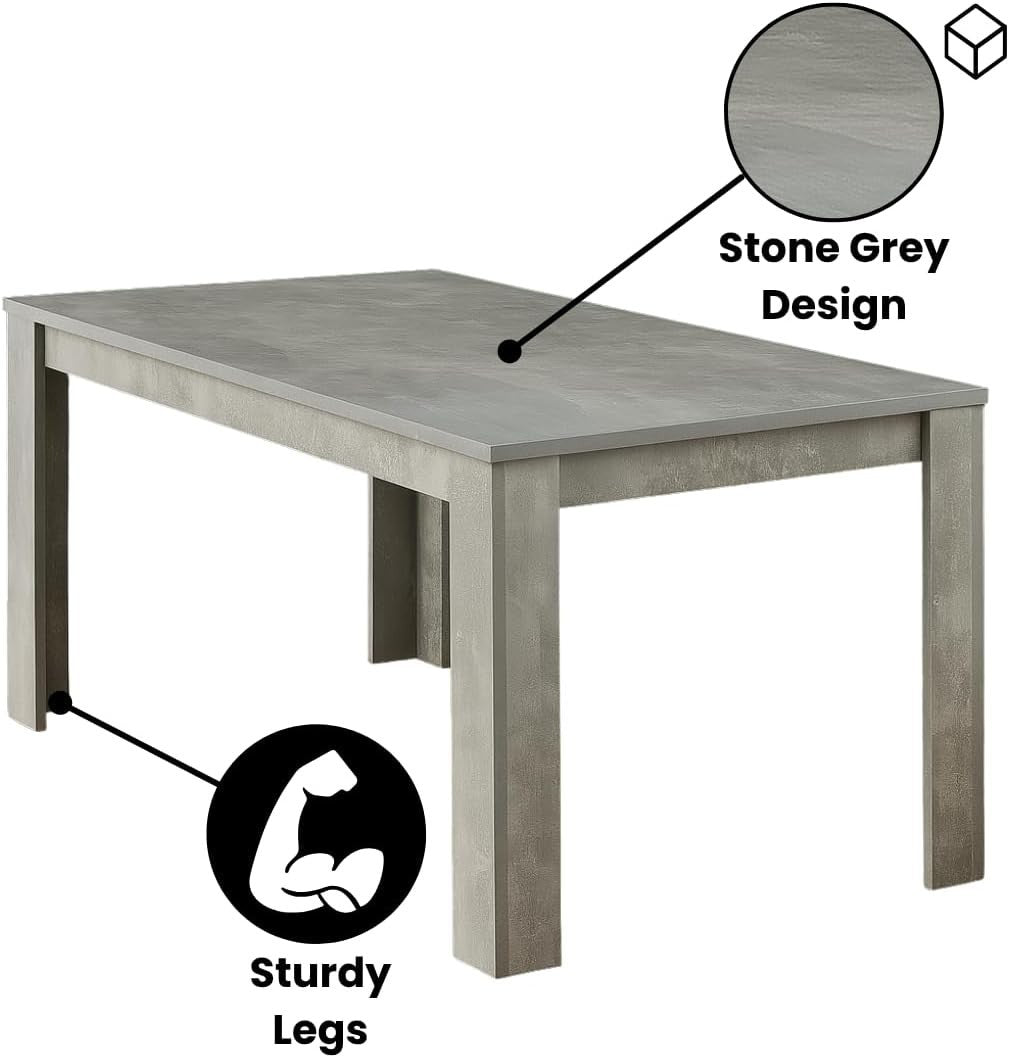 Grey 4 Seater Dining Table Set w/ Tufted Velvet Chairs | Stone Effect Finish