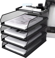 Desktop Paper Organizer Tray – Mesh Vertical Stackable File Holder for A4