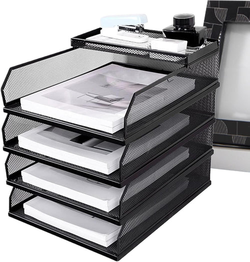 Desktop Paper Organizer Tray – Mesh Vertical Stackable File Holder for A4