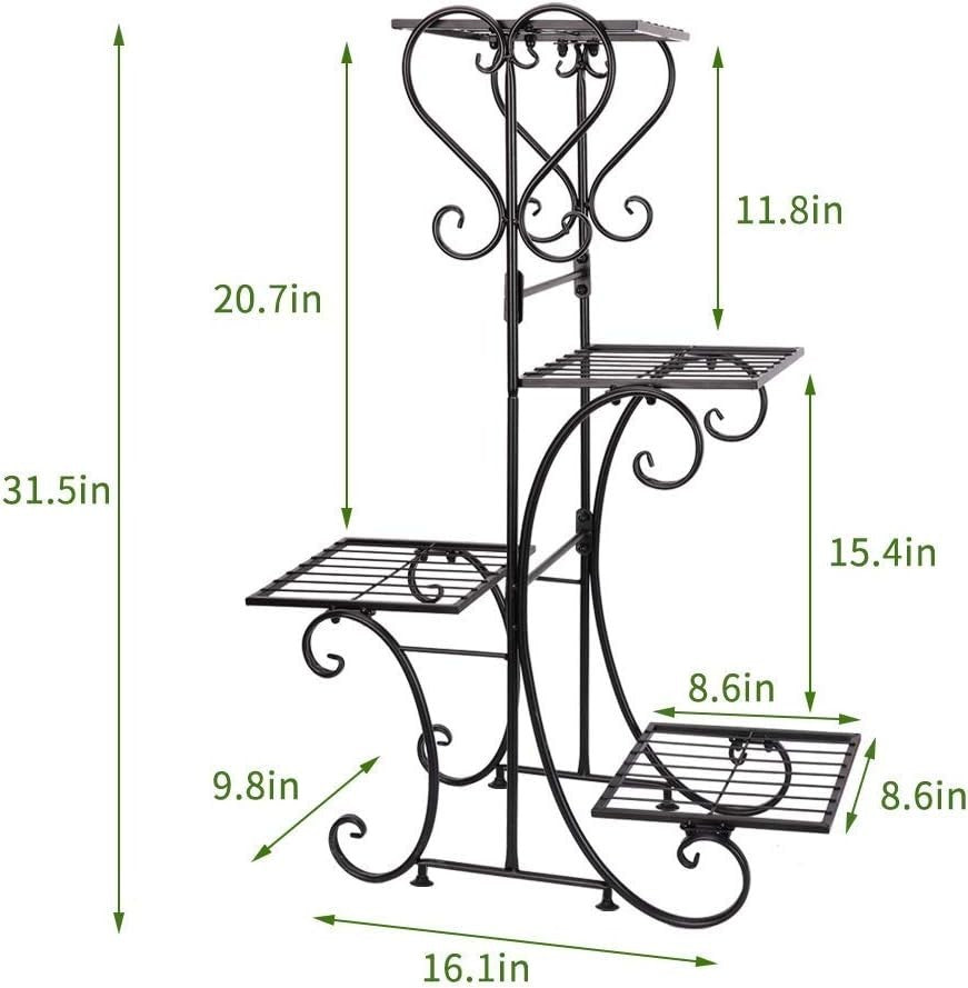 4-Tier Metal Plant Stand, Indoor Outdoor Flower Shelf, Space-Saving Garden Rack