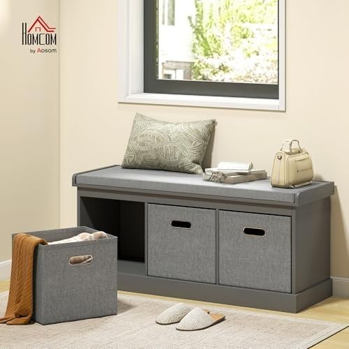 Grey 3-Drawer Shoe Storage Bench with Cushion Seat – Modern 105cm Hallway