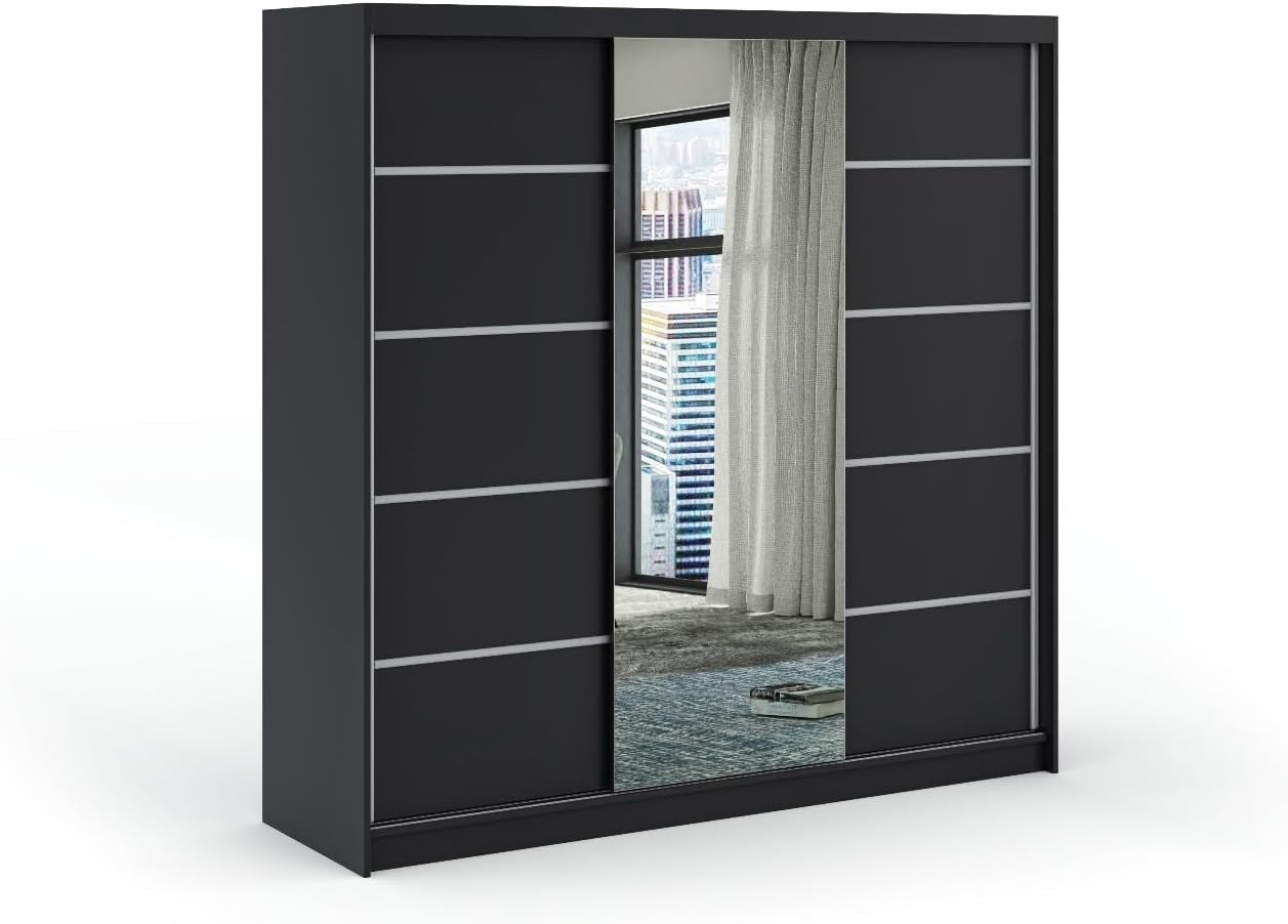 Modern Sliding Door Wardrobe with Mirror & Drawers – Space-Saving Storage