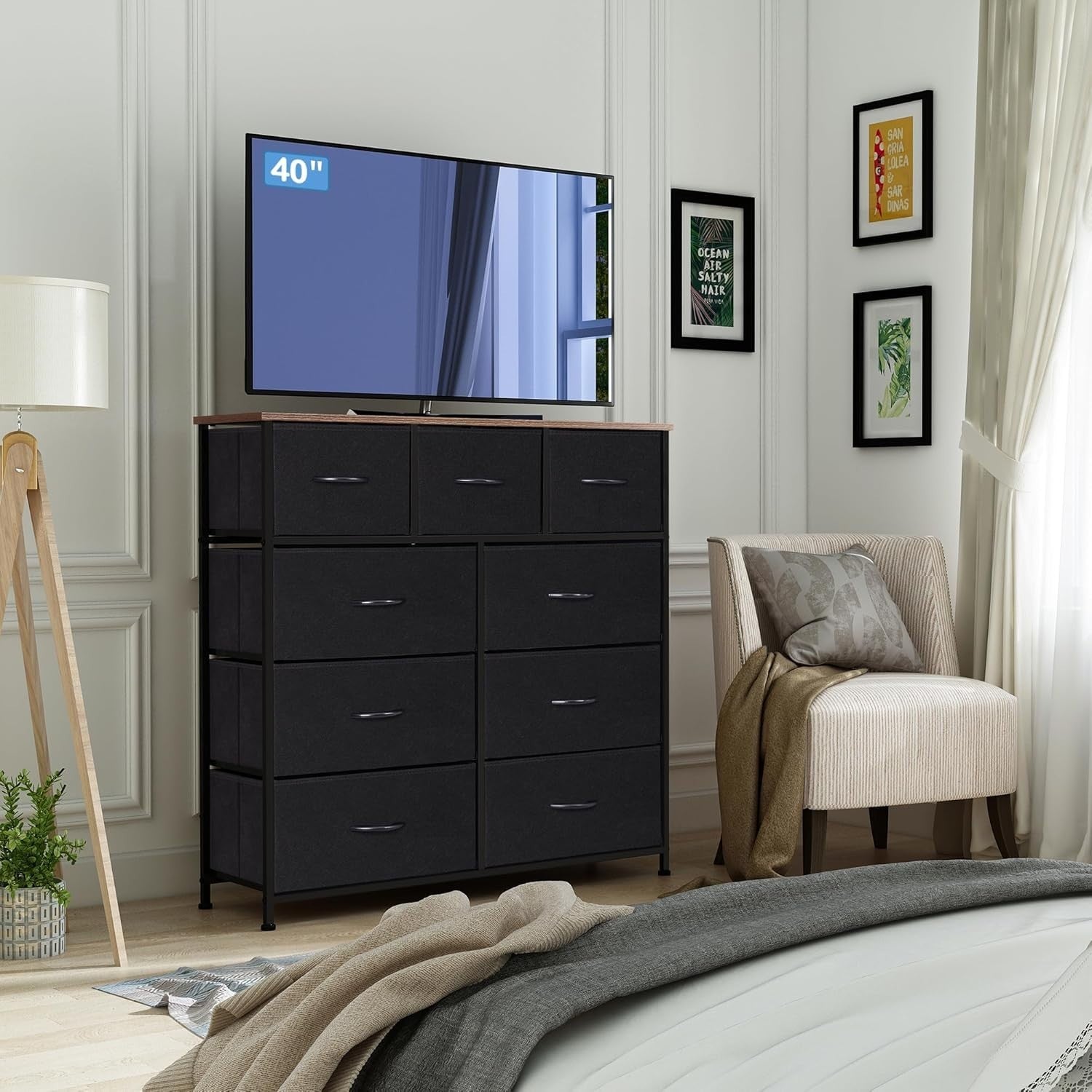 9 Drawer Rustic Storage Chest Fabric Organizer for Bedroom Hallway Office