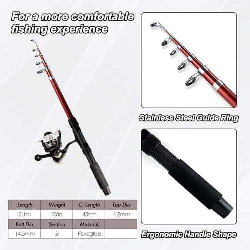 Telescopic Fishing Rod Reel Combo Set 2.1M Spinning Kit Lures Tackle Box