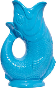 Fish Shaped Glug Jug Turquoise Ceramic Water Pitcher Decorative 0.6L 22cm