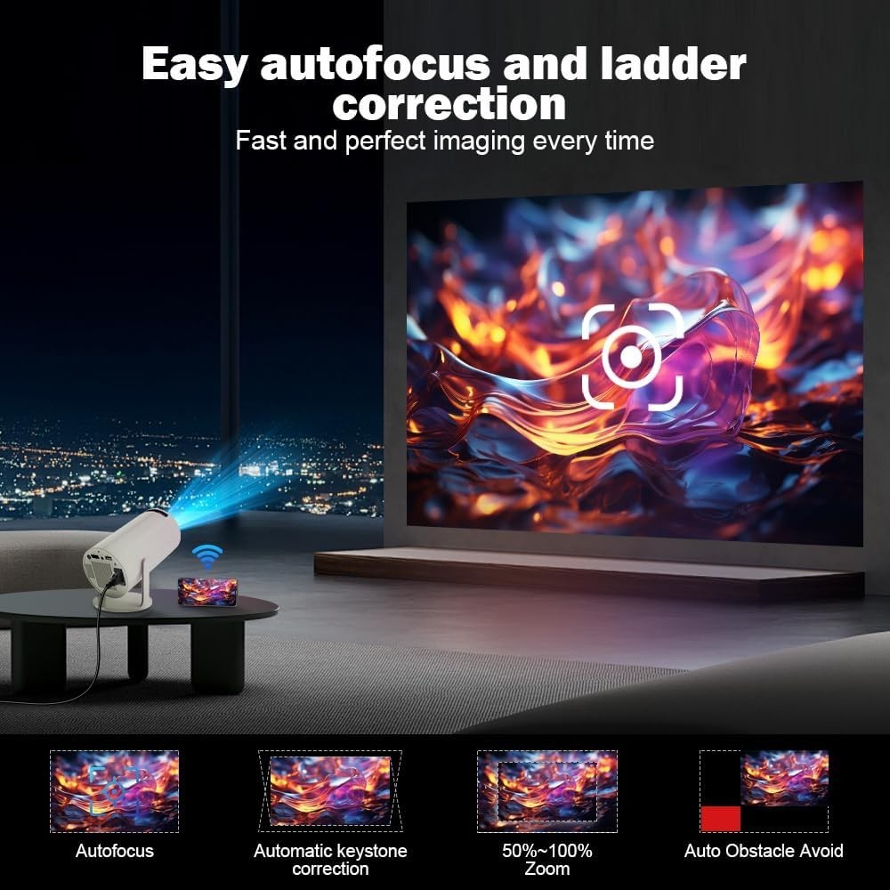 4K Smart Mini Projector WiFi 6 Bluetooth Android Auto Keystone