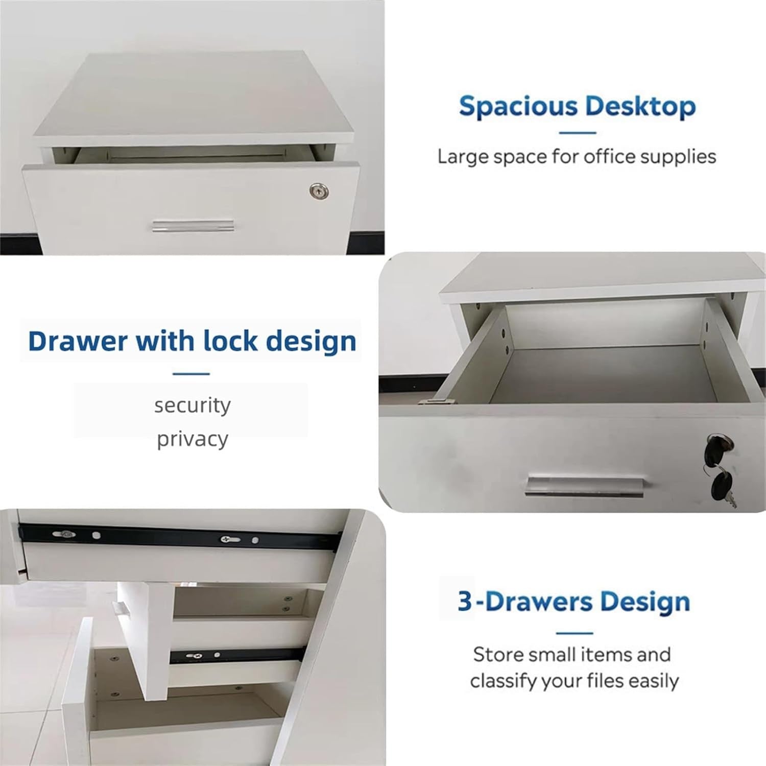 Locking Rolling File Cabinet 3 Drawer Under Desk Office Storage Unit