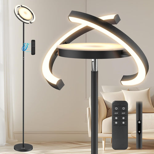 Modern LED Floor Lamp Dimmable Remote Touch Eye Caring Uplighter Black