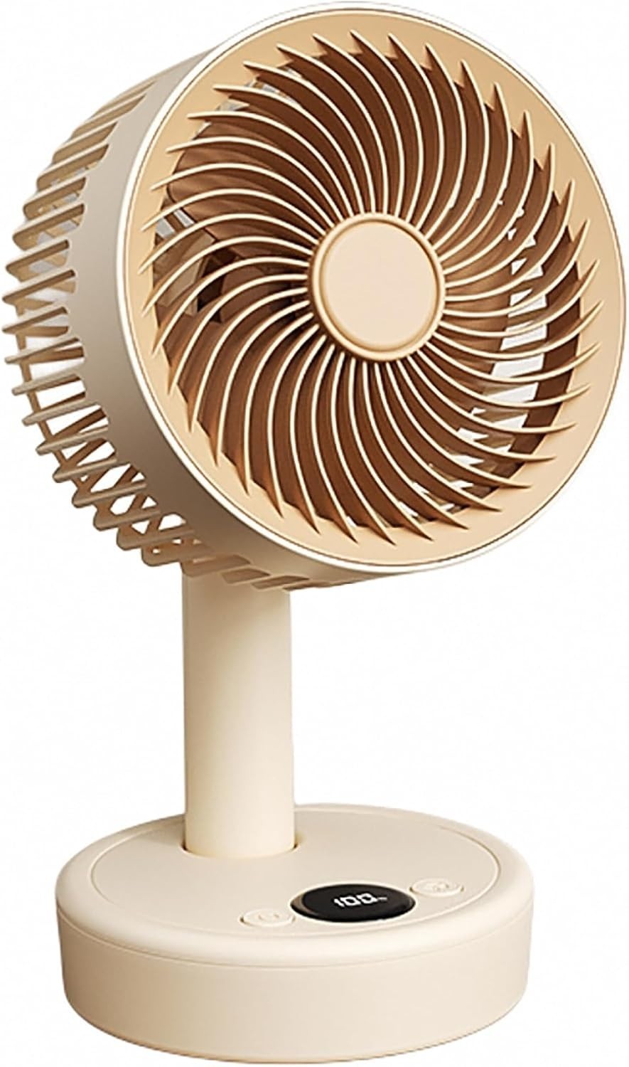 Portable Small Table Fan 5-Speed w LED Display Quiet USB Rechargeable Air White