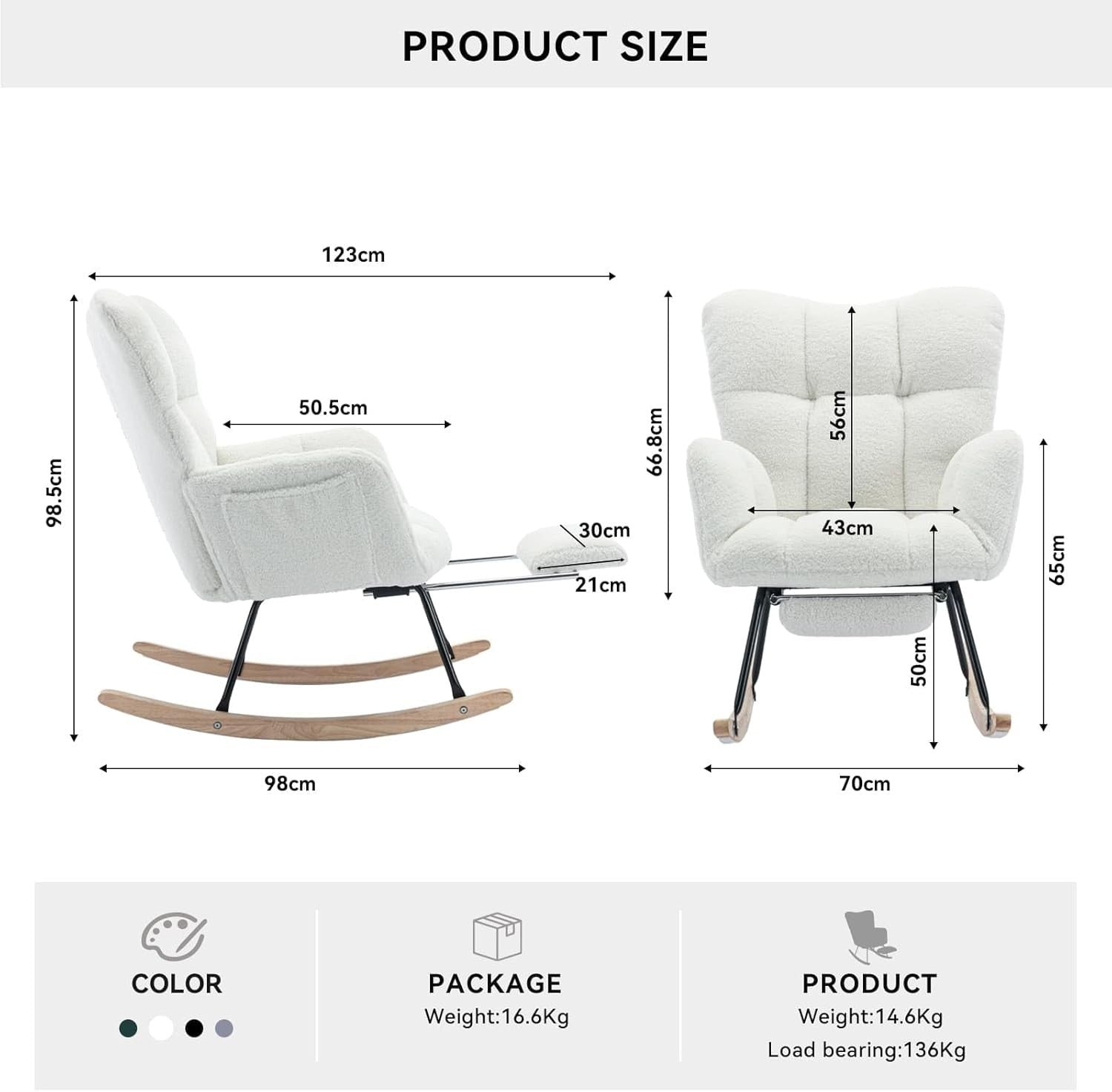 Ergonomic Nursing Rocking Chair with Footstool | Cozy Teddy Fabric, Durable Fram