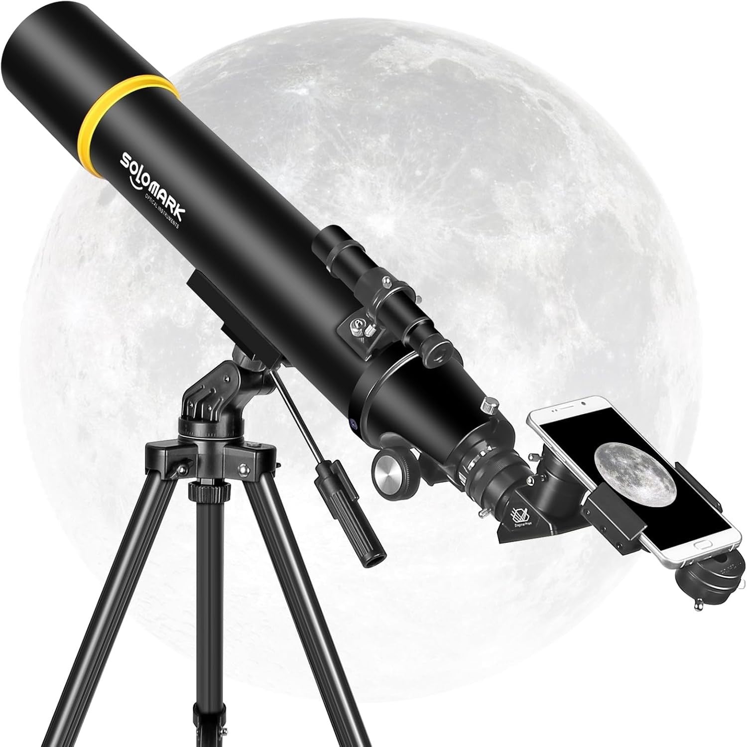 80mm Refractor Telescope 900mm for Adults & Beginners with Phone Adapter, Black