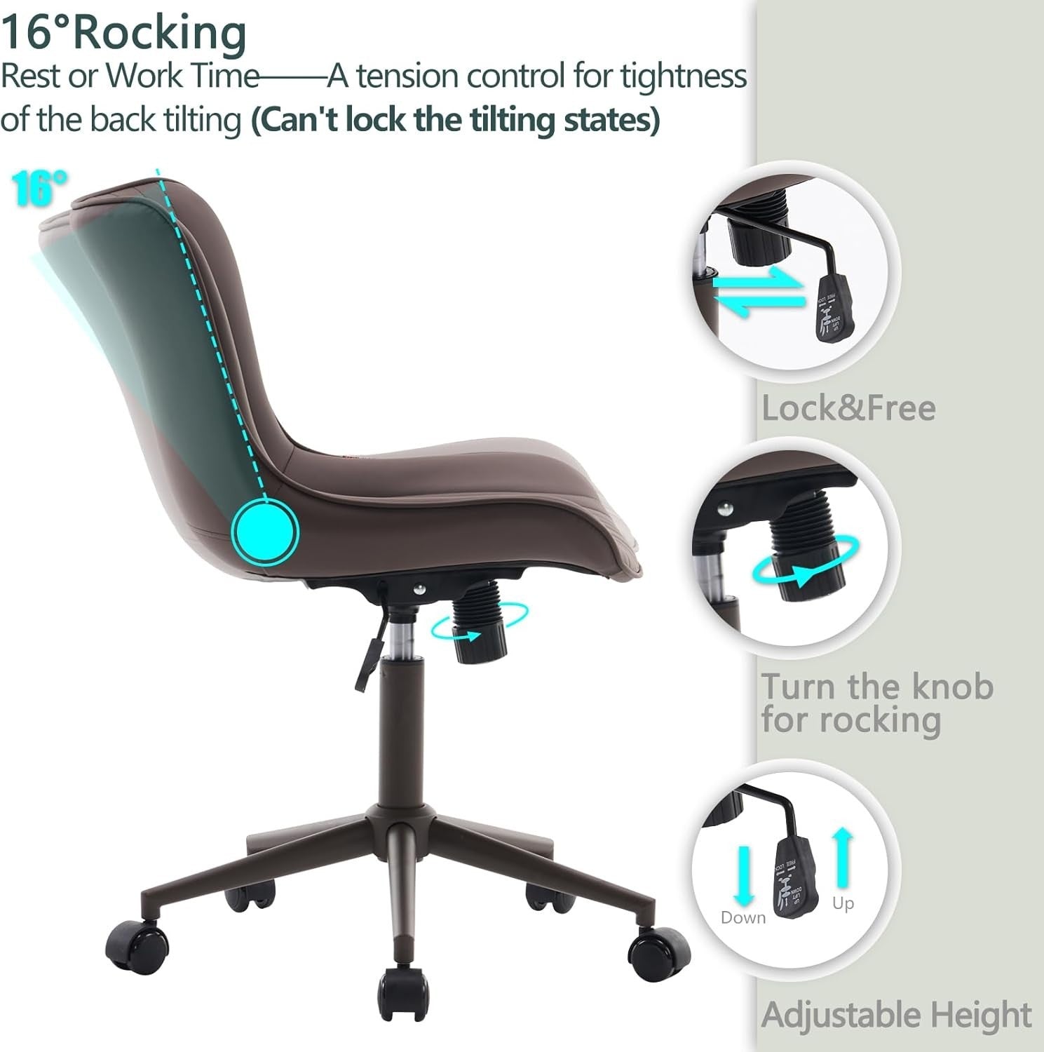Executive Ergonomic Office Chair, Brown Faux Leather, Wheels, Swivel, Adjustable