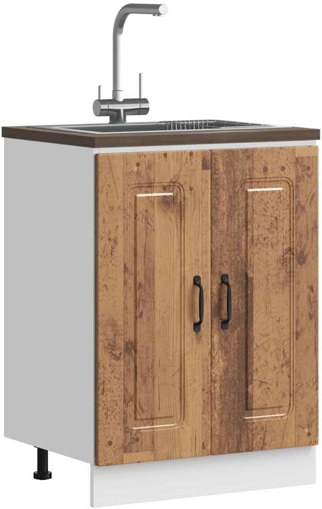 Old Style Oak Bathroom Vanity Cabinet 60cm Under Sink Storage Unit with Doors