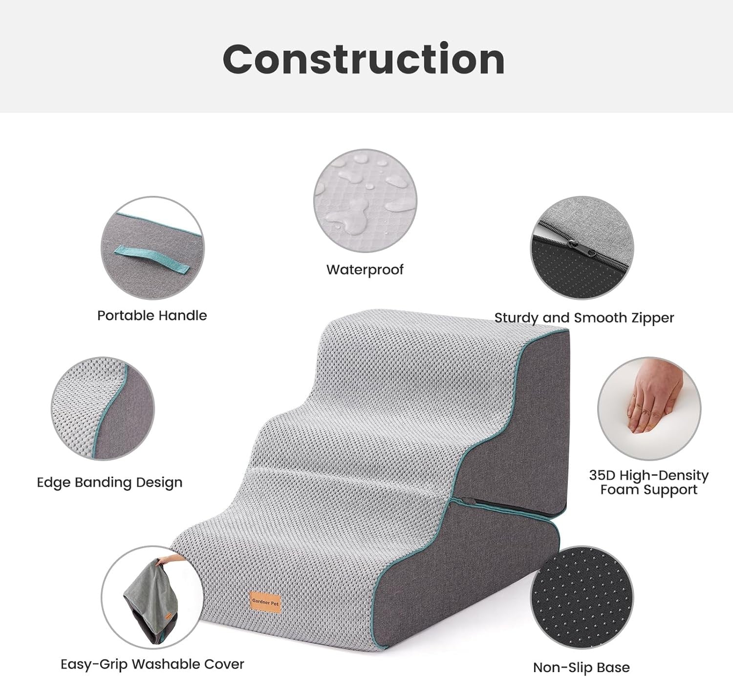 Adjustable 3 Step Dog Stairs Pet Ramp for Bed Sofa Non Slip Grey