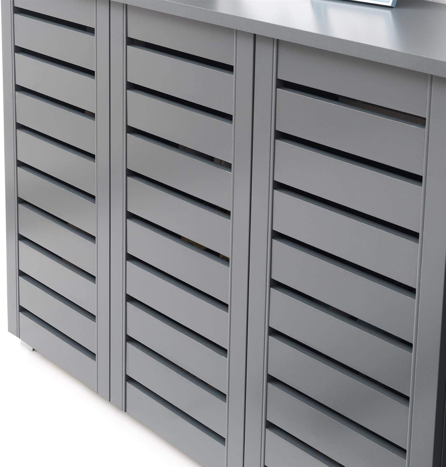 Grey Shoe Storage Cabinet 3 Door Cupboard 4 Tier Unit for Hallway & Bedroom