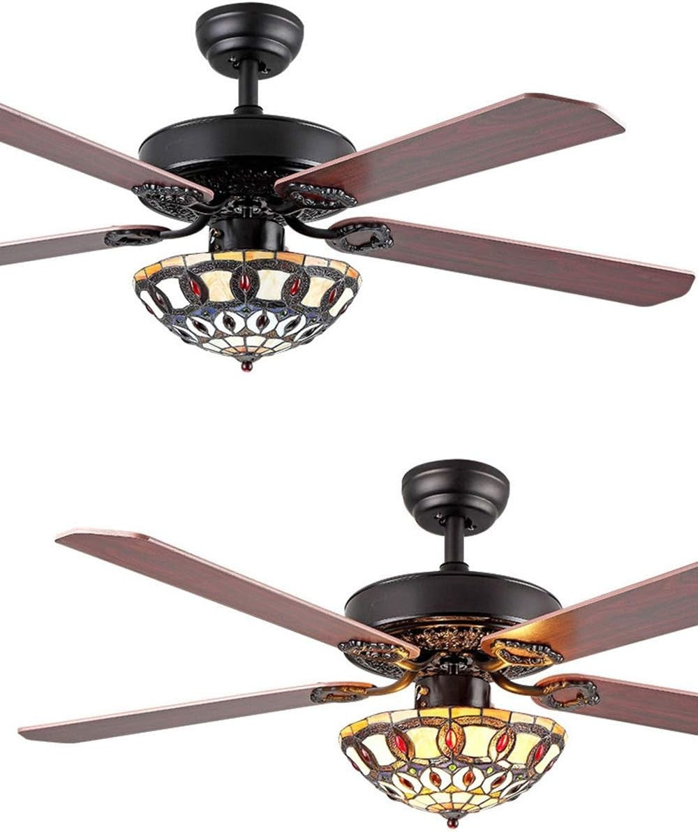 ANFERSONLIGHT 52" Tiffany Ceiling Fan, 5 Blades, Quiet, Remote, Black/Copper