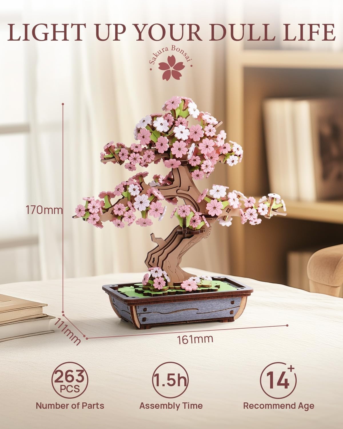 3D Wooden Sakura Bonsai Puzzle Kit - DIY Home Decor, Hand-Eye Skill Toy