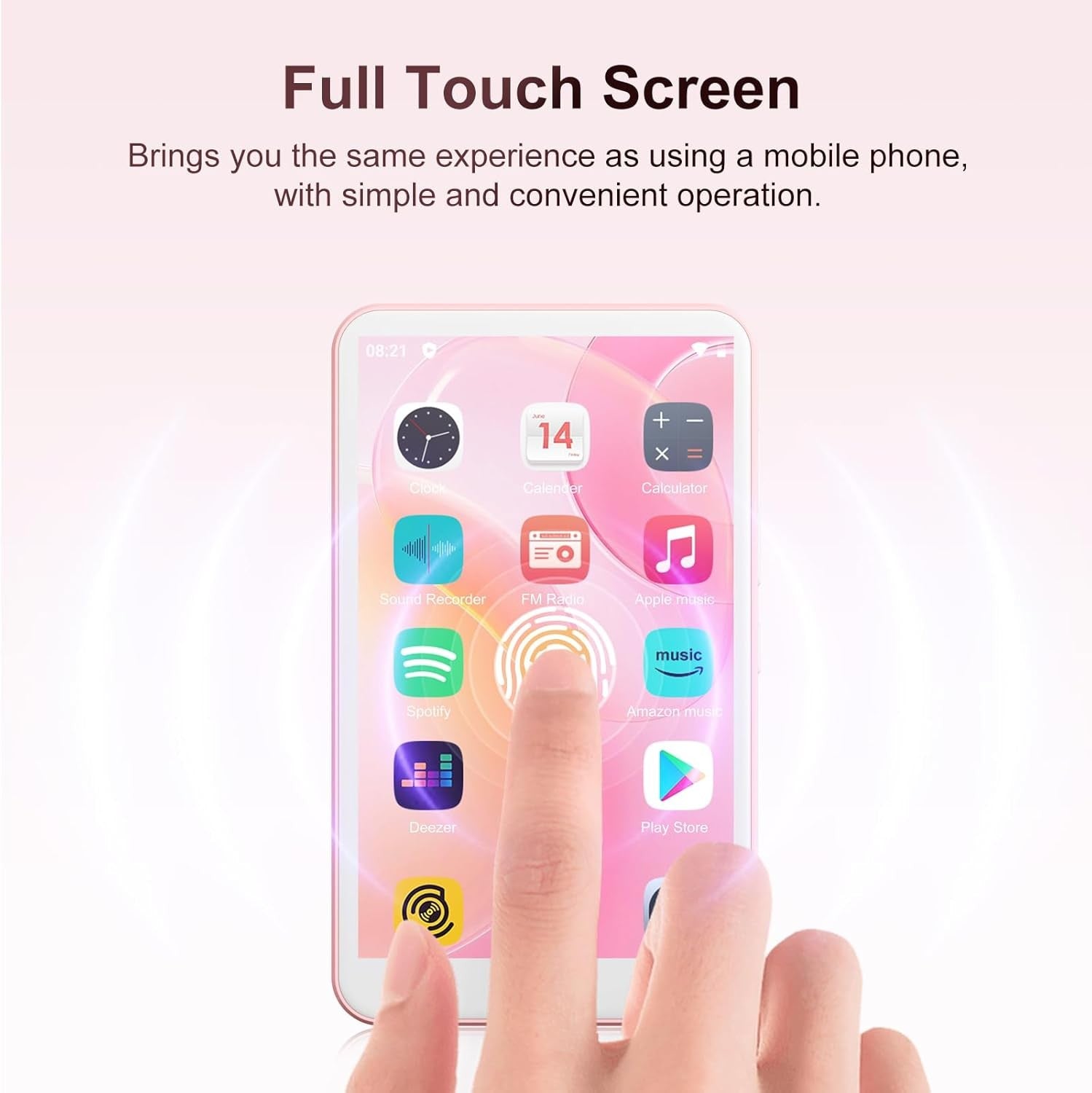 80GB MP3 Player Bluetooth WiFi 4" IPS Touchscreen FM Pink
