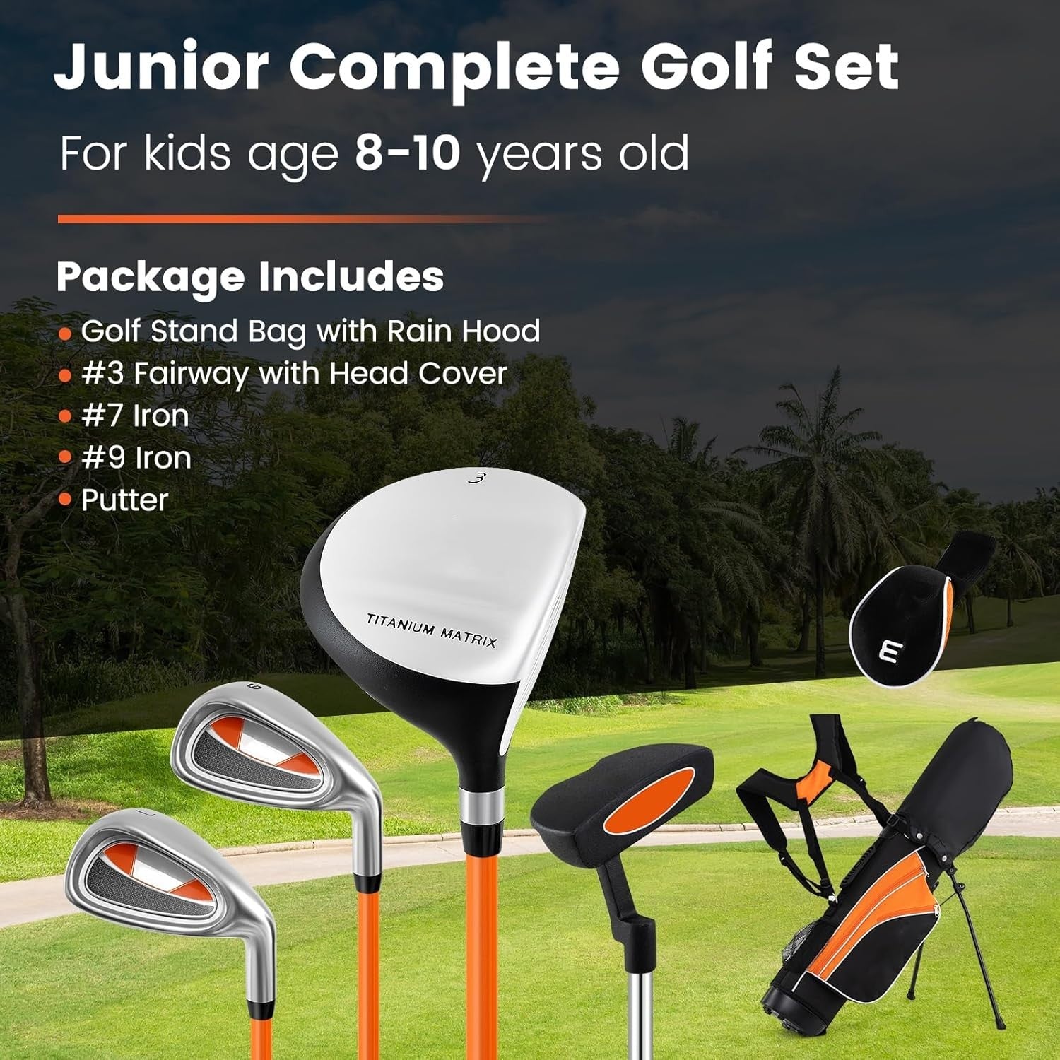 Junior Golf Club Set Right Hand Fairway Irons Putter Stand Bag Kids