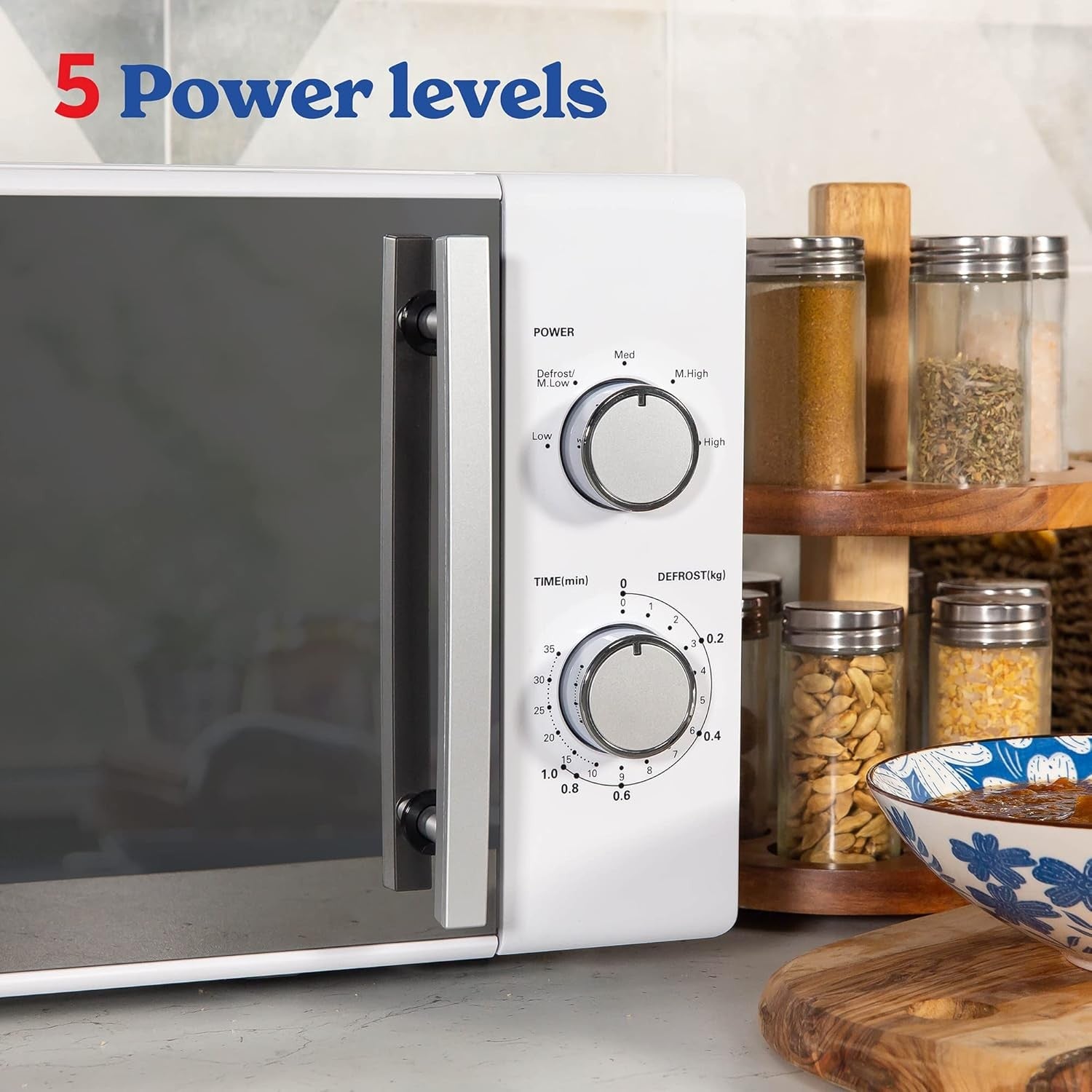 20L 800W White Solo Microwave Manual Timer Defrost Easy Clean