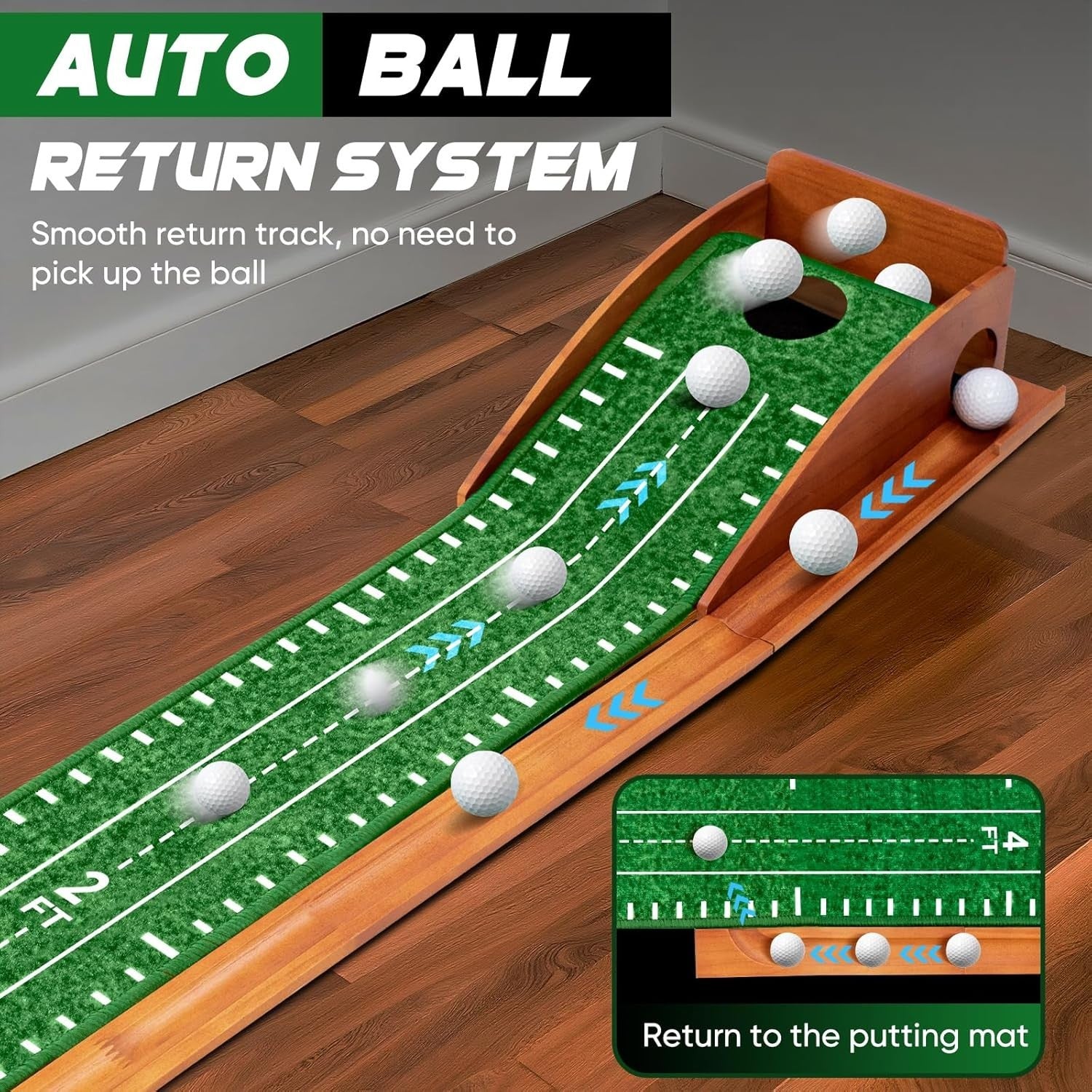 Indoor Golf Putting Mat Set Training Aid With Ball Return Home Practice