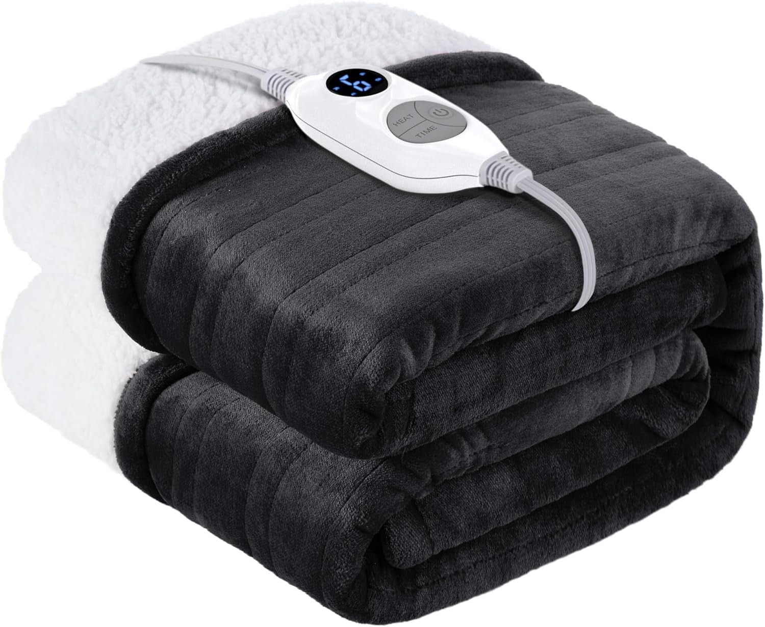 Electric Heated Blanket Double Size Sherpa Fleece 6 Heat Auto Off 150x200cm