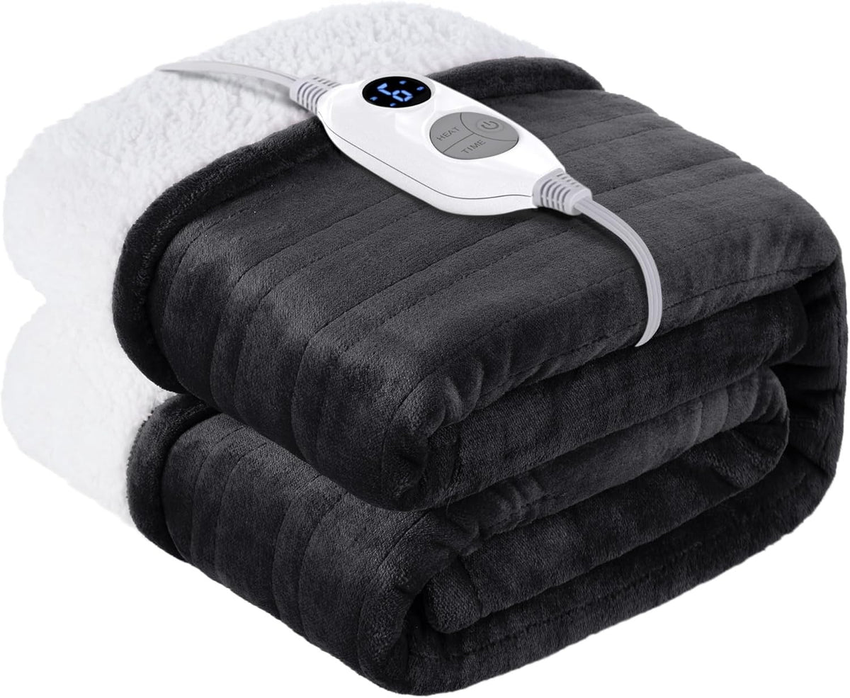 Electric Heated Blanket Double Size Sherpa Fleece 6 Heat Auto Off 150x200cm