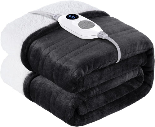 Electric Heated Blanket Double Size Sherpa Fleece 6 Heat Auto Off 150x200cm