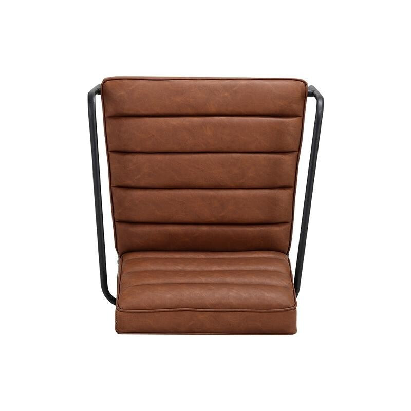 Tan PU Leather Accent Armchair Deep Seat Black Metal Frame Modern